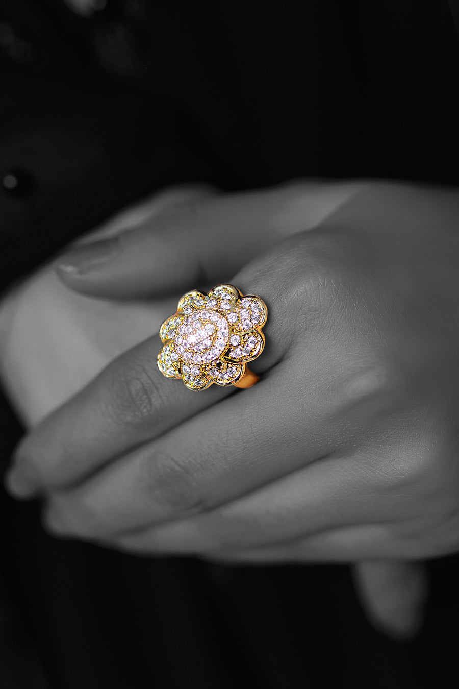 Floral golden ring with diamantes- Areeba's Couture