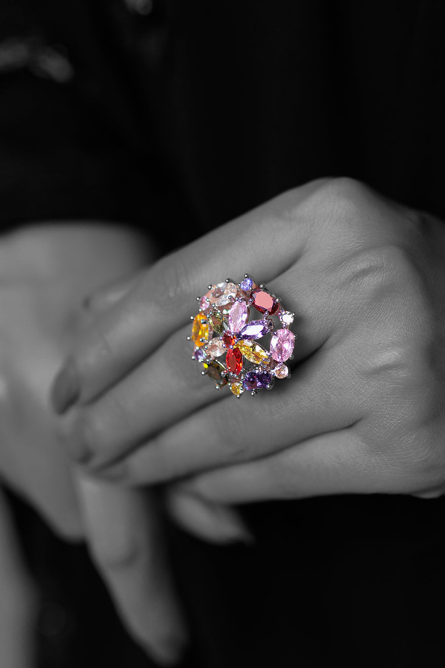 Multi colour Diamantes ring- Areeba's Couture