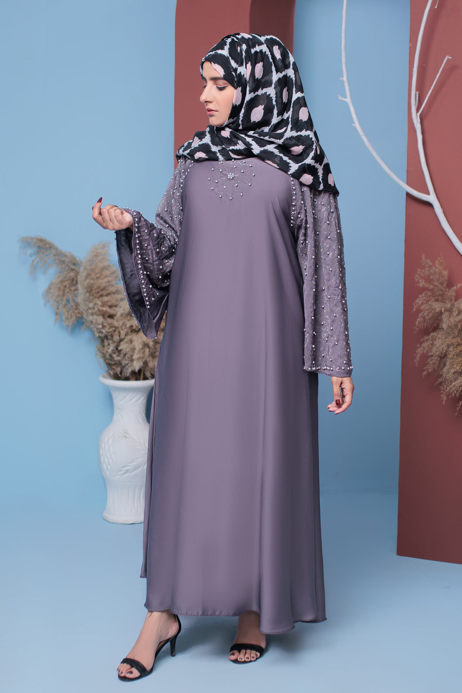 Greyish Purple Yasna abaya- Areeba's Couture