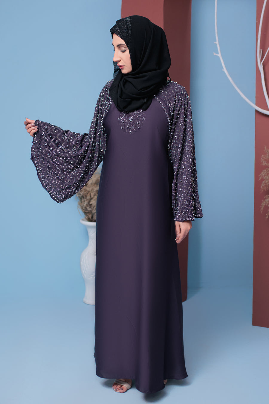 Purple Taupe Yasna abaya- Areeba's Couture