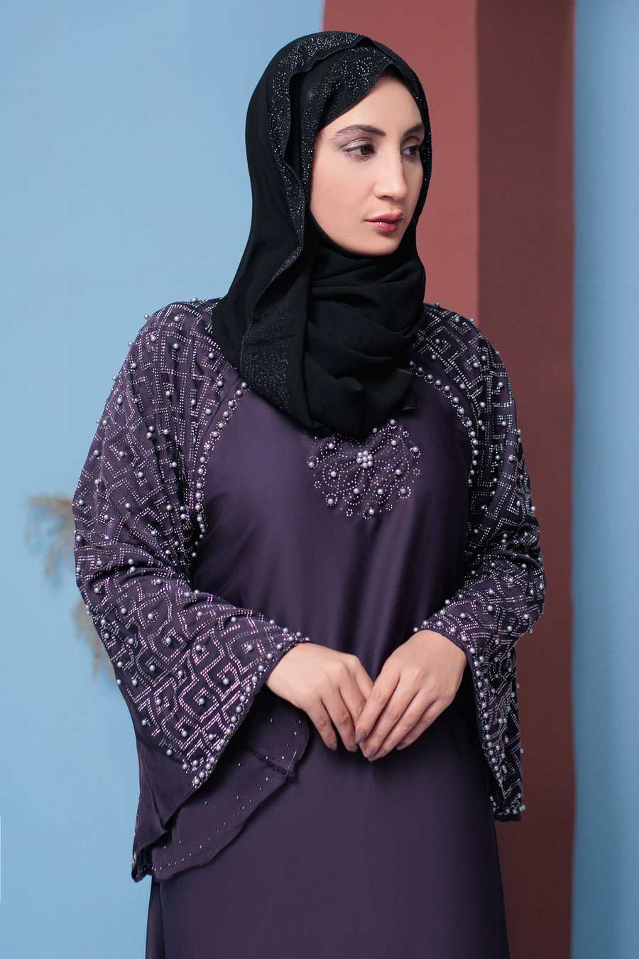 Purple Taupe Yasna abaya- Areeba's Couture