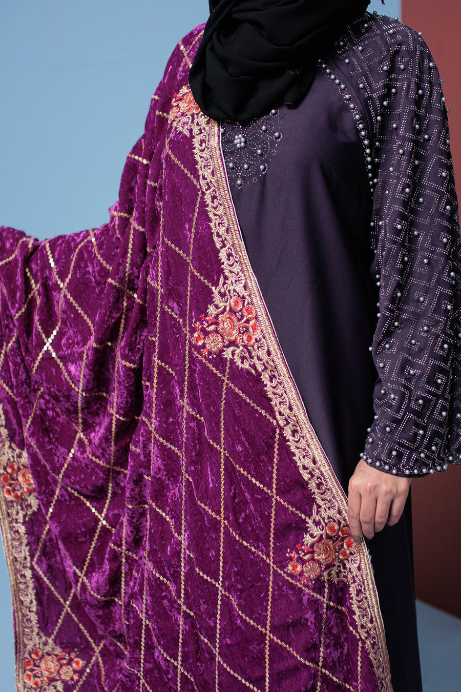Mulberry Wood Velvet Shawl- Areeba's Couture