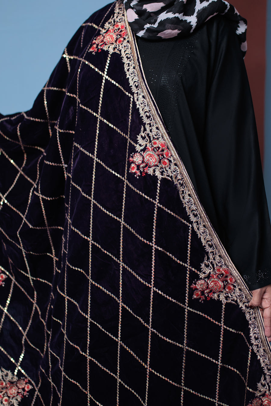 Cinder Velvet Shawl- Areeba's Couture