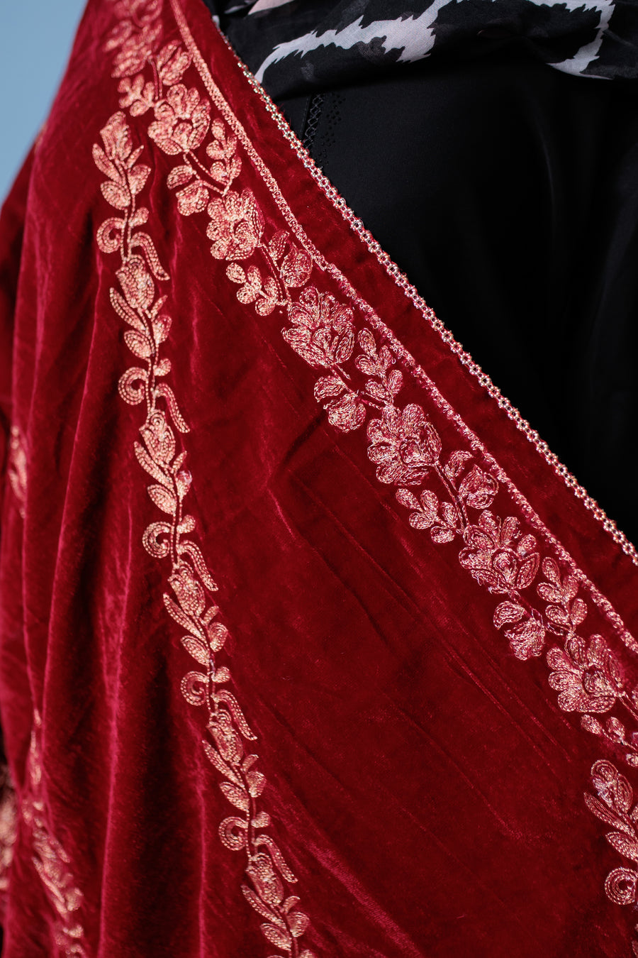 Firebrick Velvet Shawl- Areeba's Couture