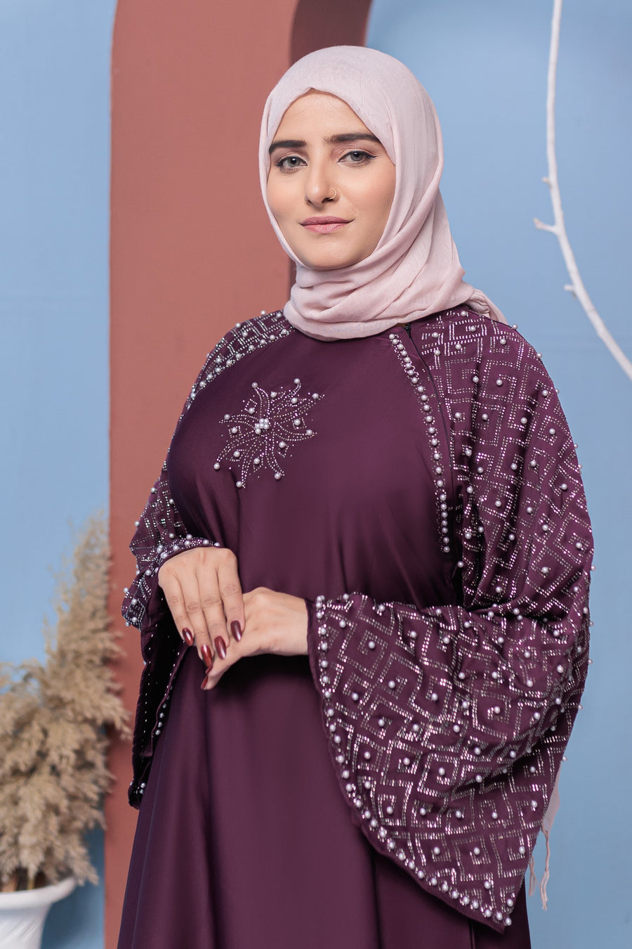 Old Mauve Yasna abaya- Areeba's Couture