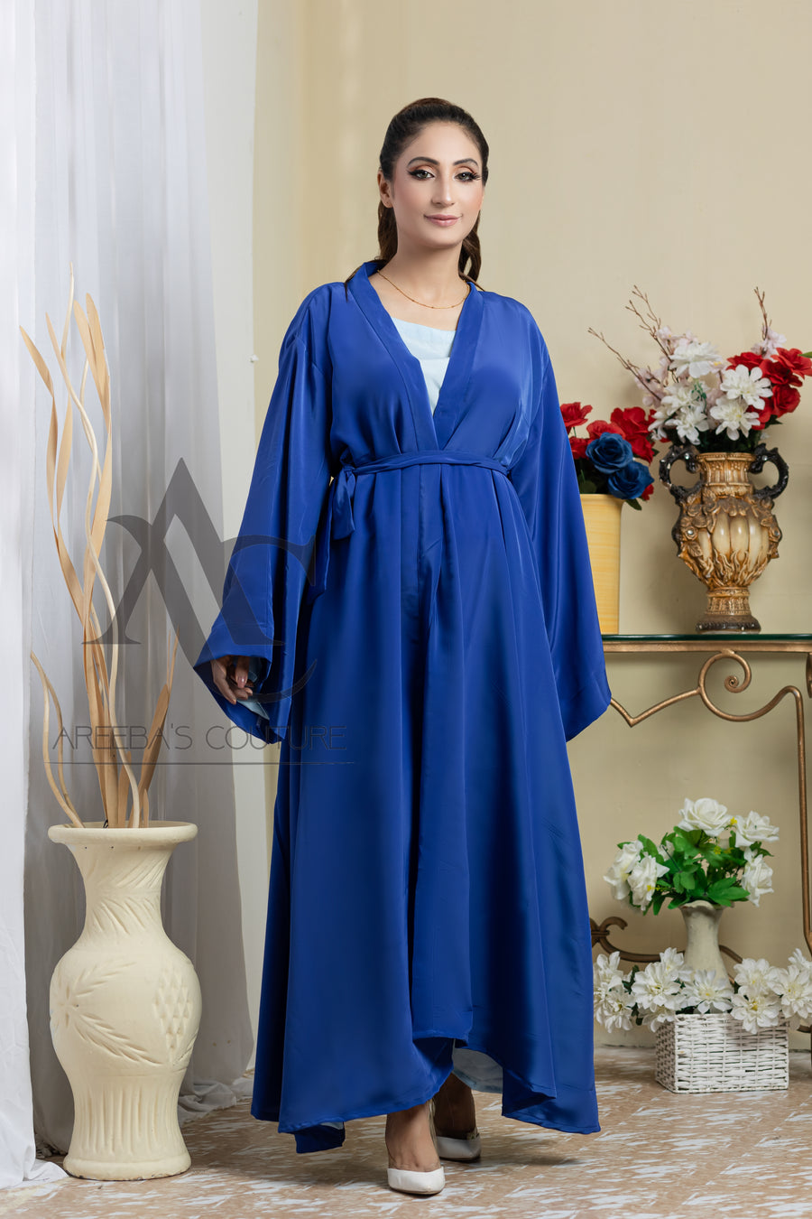 Sapphire Blue Wajiha abaya- Areeba's Couture
