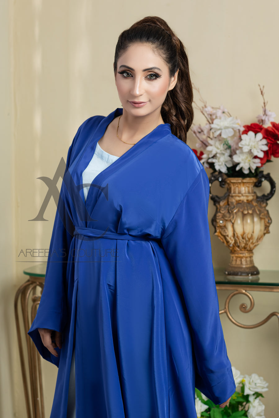 Sapphire Blue Wajiha abaya- Areeba's Couture