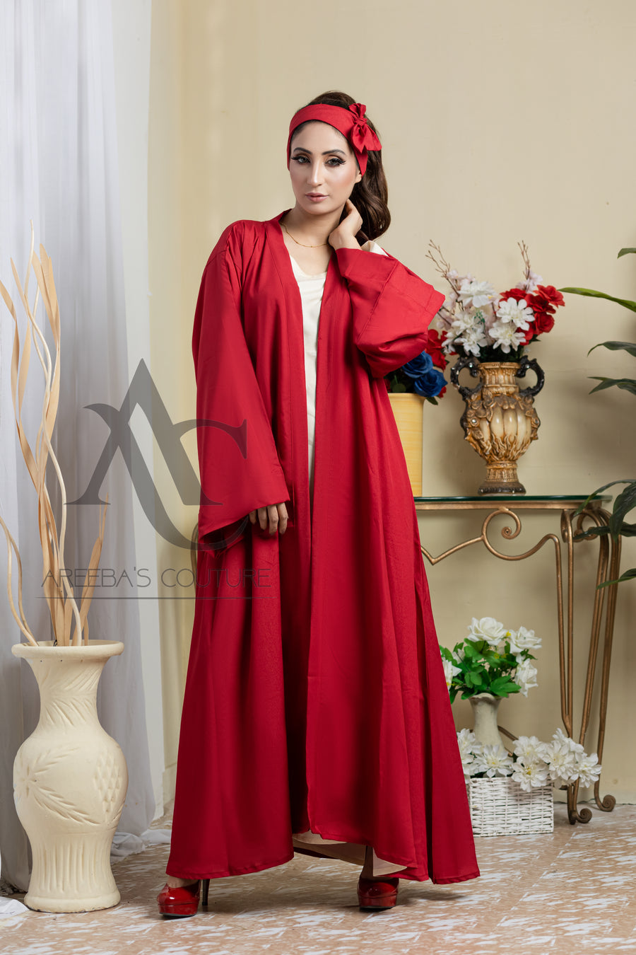 Brick Red Wajiha abaya- Areeba's Couture