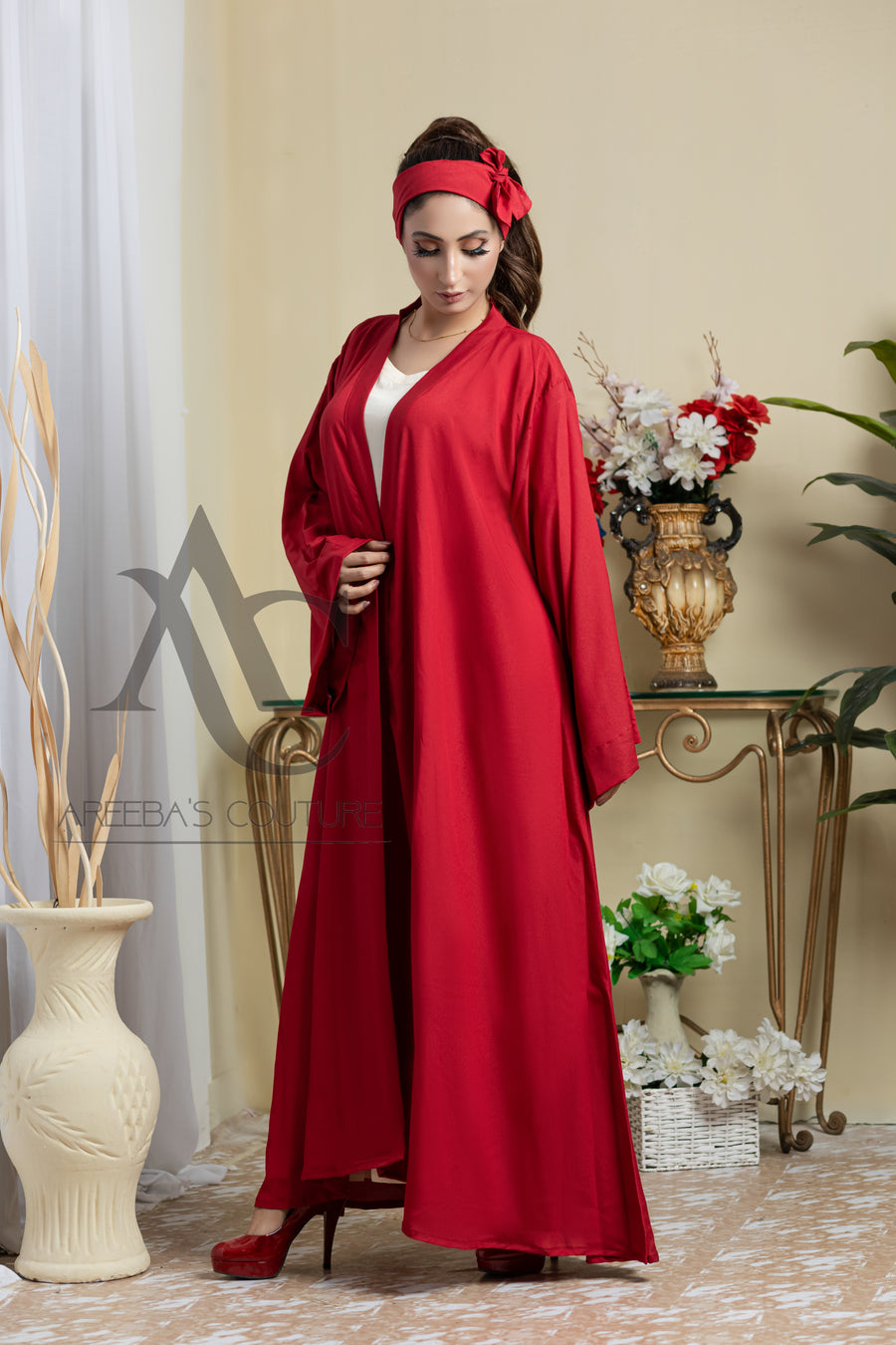 Brick Red Wajiha abaya- Areeba's Couture