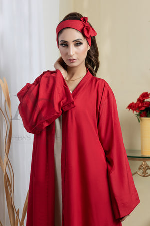 Brick Red Wajiha abaya- Areeba's Couture