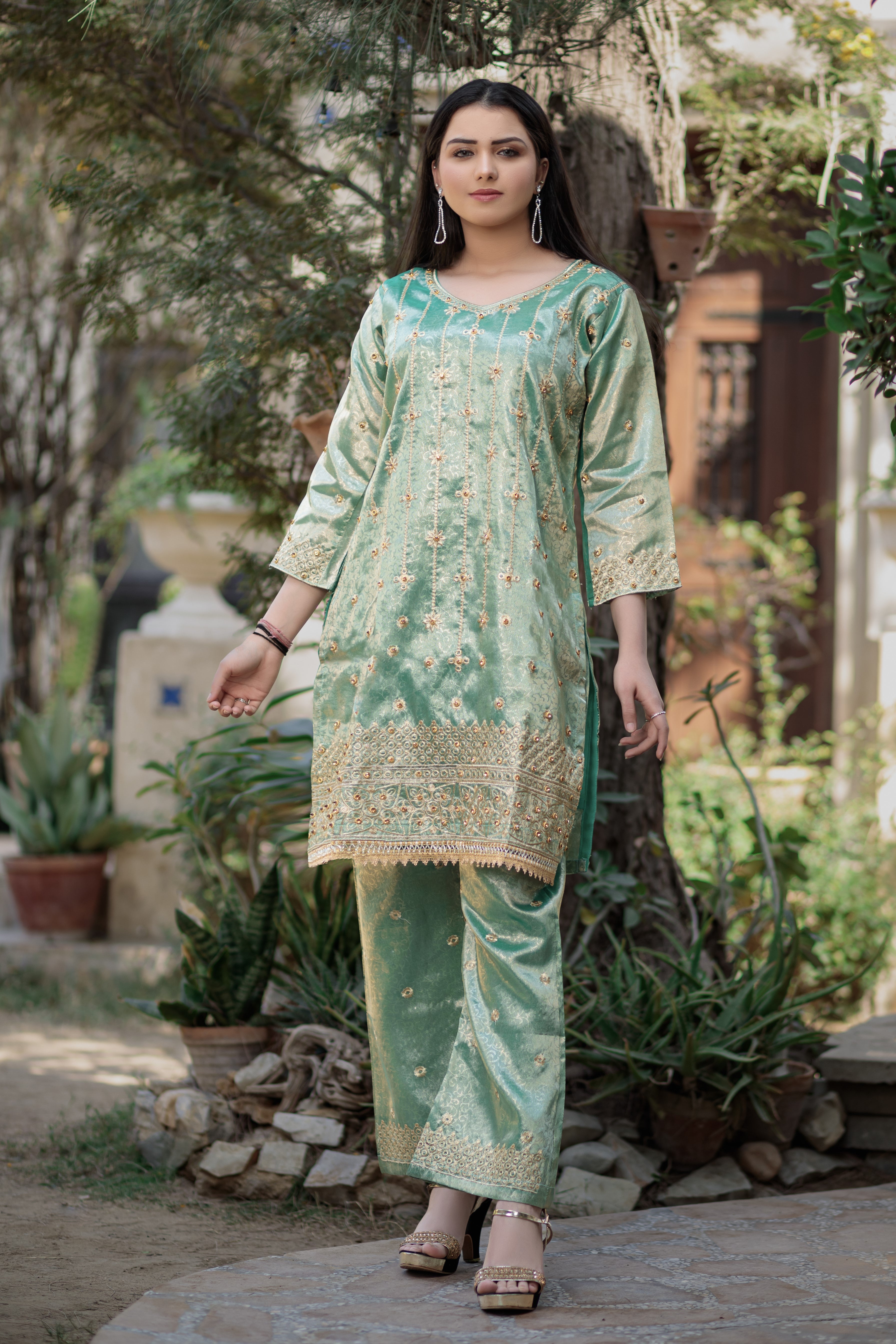 Mint shirt & trouser- Areeba's Couture