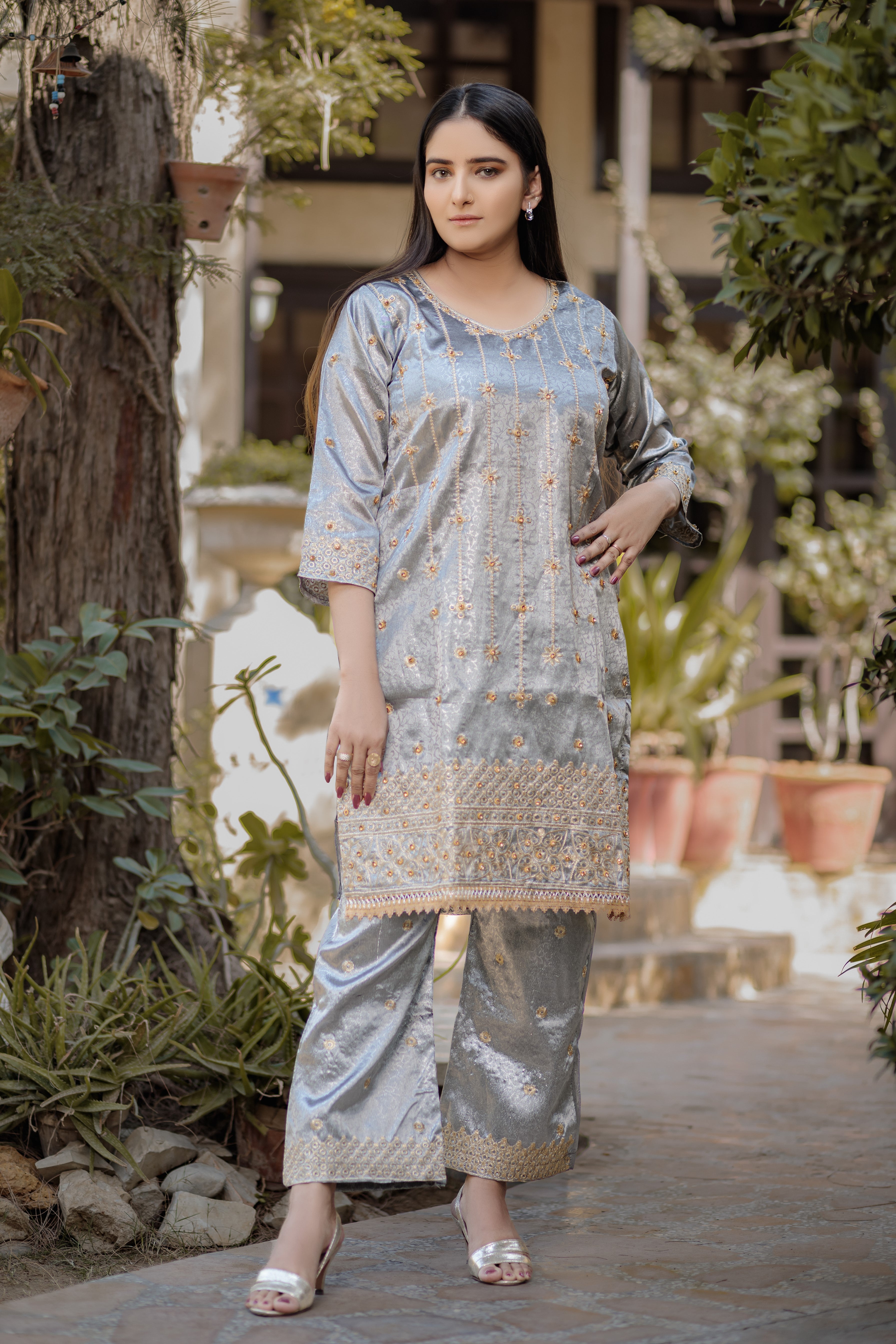 Grey L shirt & trouser- Areeba's Couture