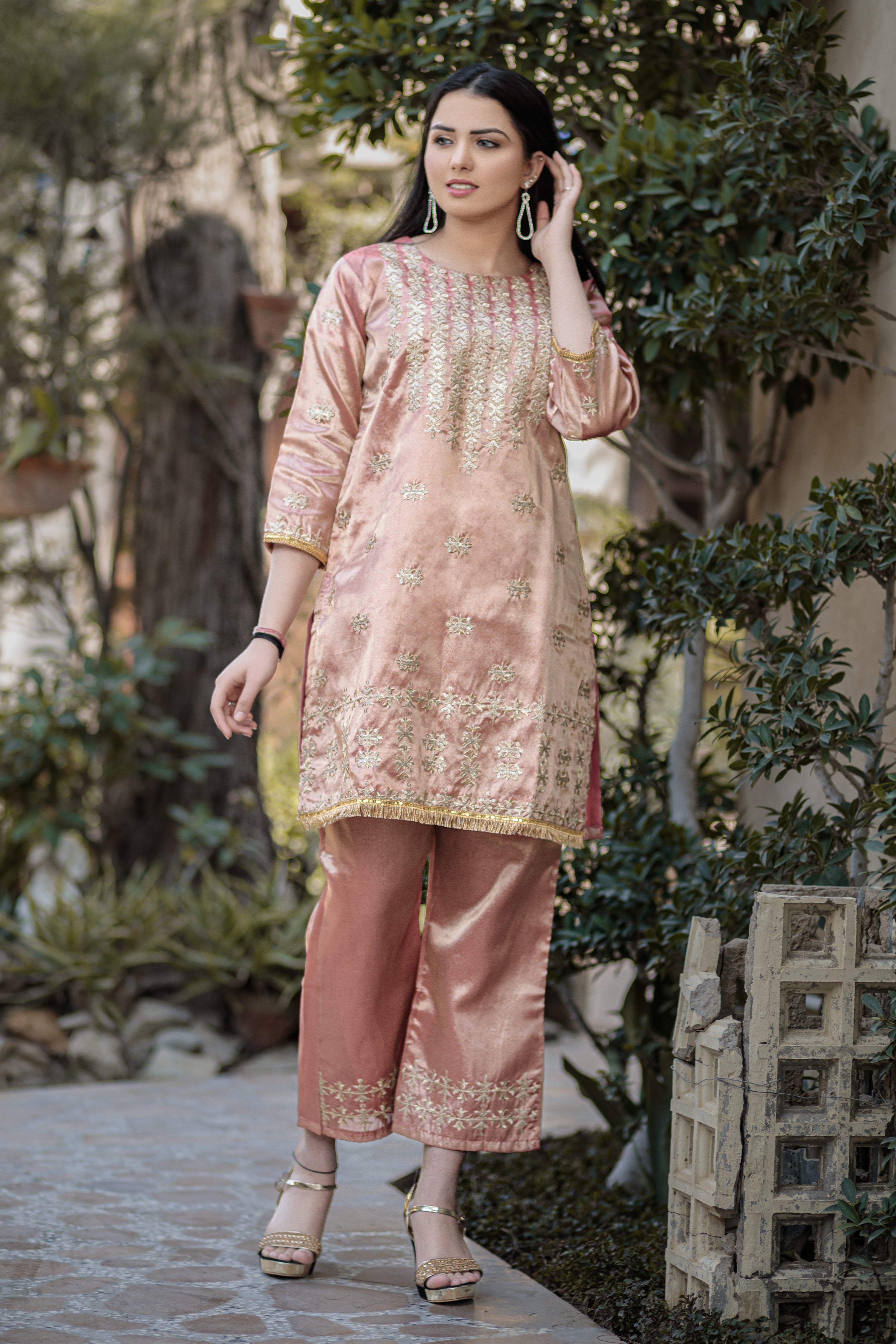 Peach shirt & trouser- Areeba's Couture