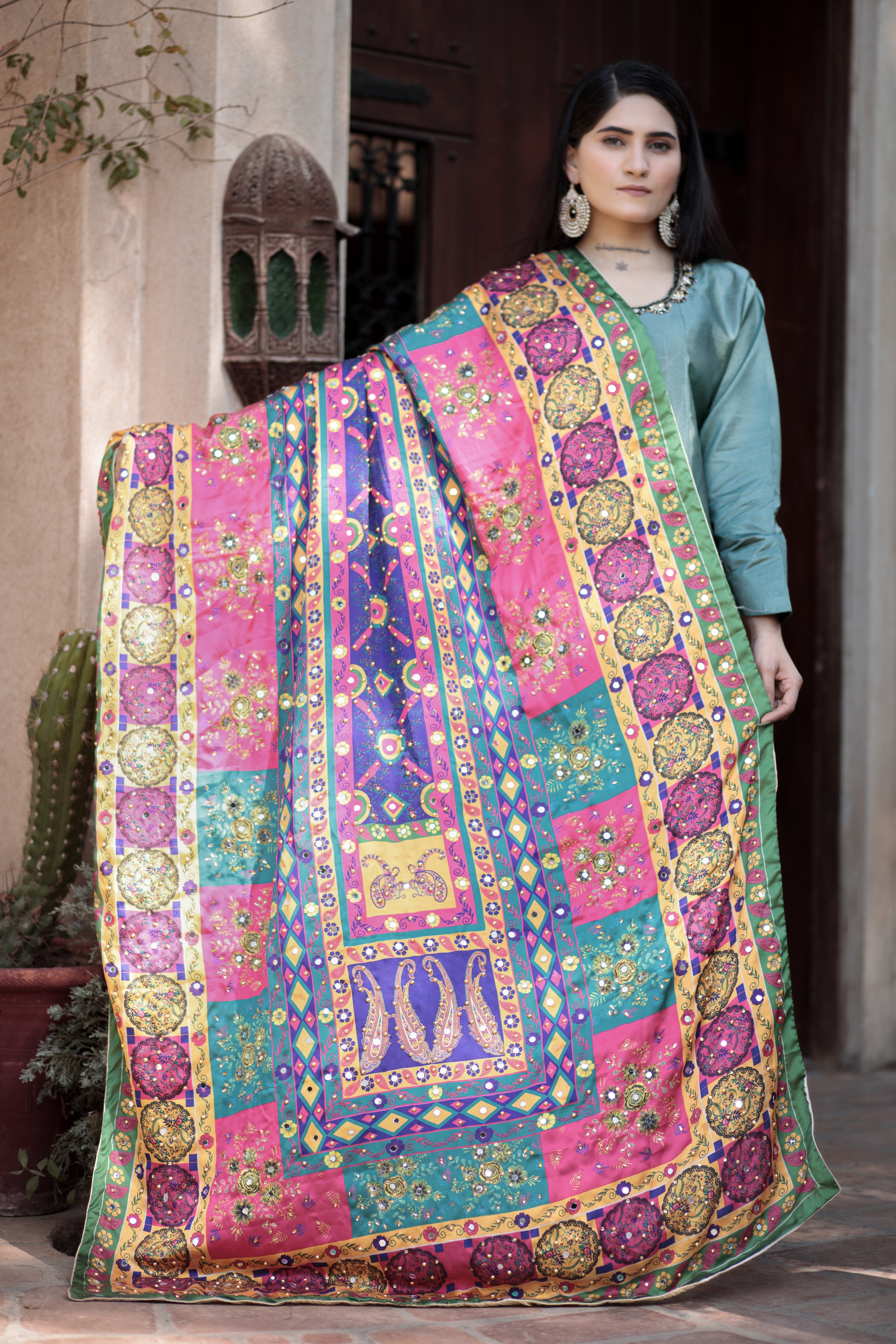 Persian Pink silk dupatta- Areeba's Couture