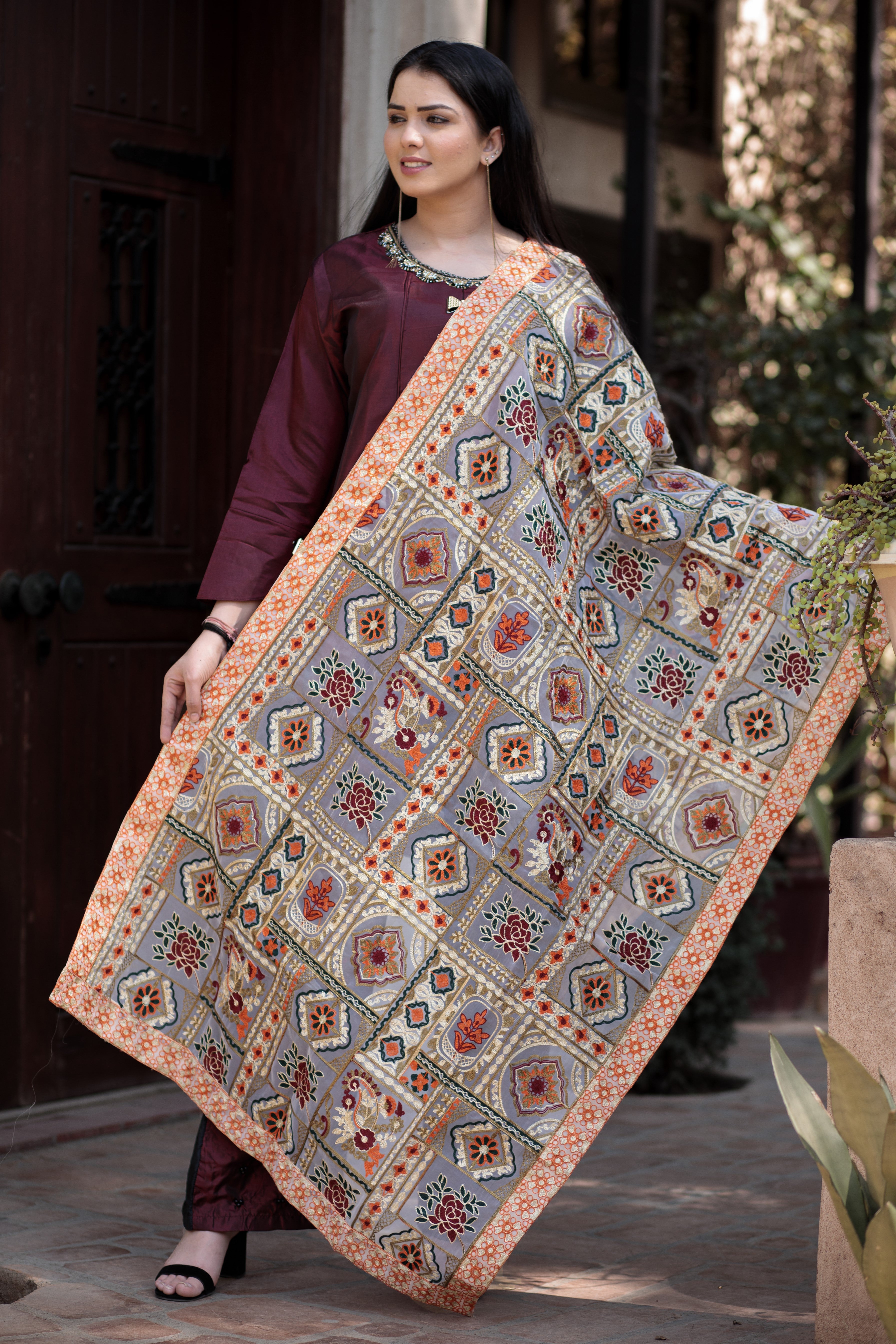 Storm Grey organza dupatta- Areeba's Couture