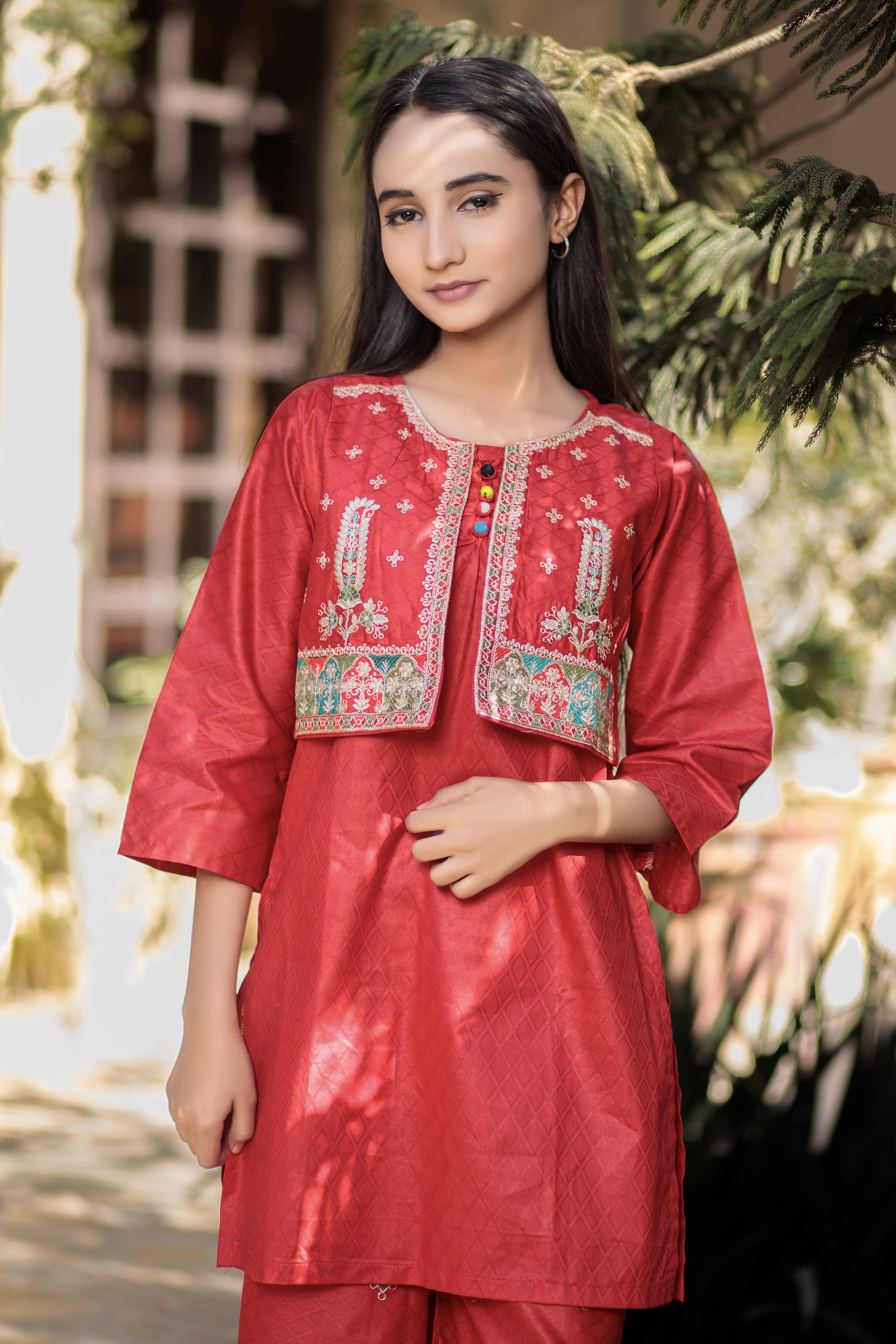 Faded Red Koti suit- Areeba's Couture