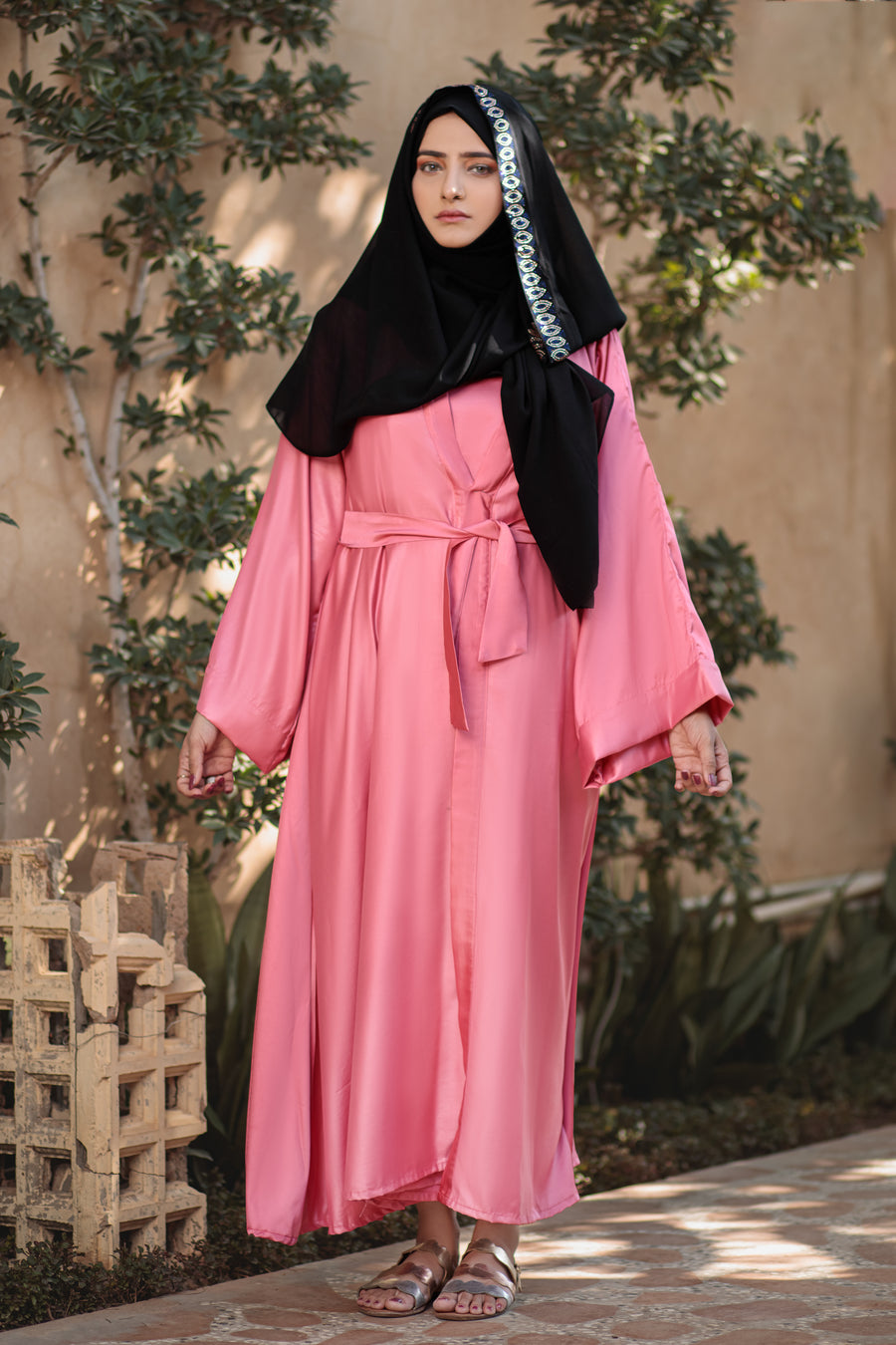Flamingo Pink Dania Abaya- Areeba's Couture