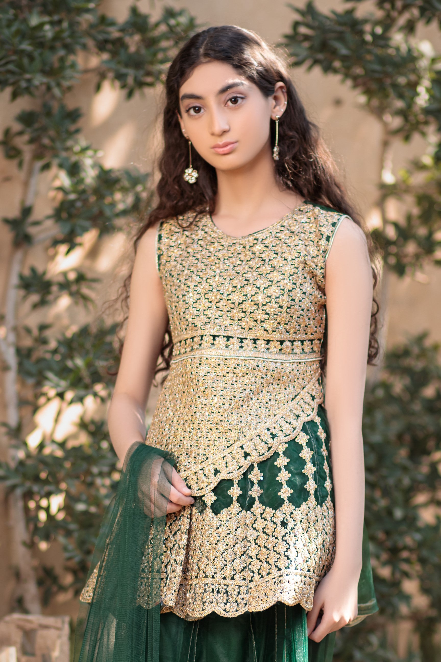 Racing Green Lehnga- Areeba's Couture