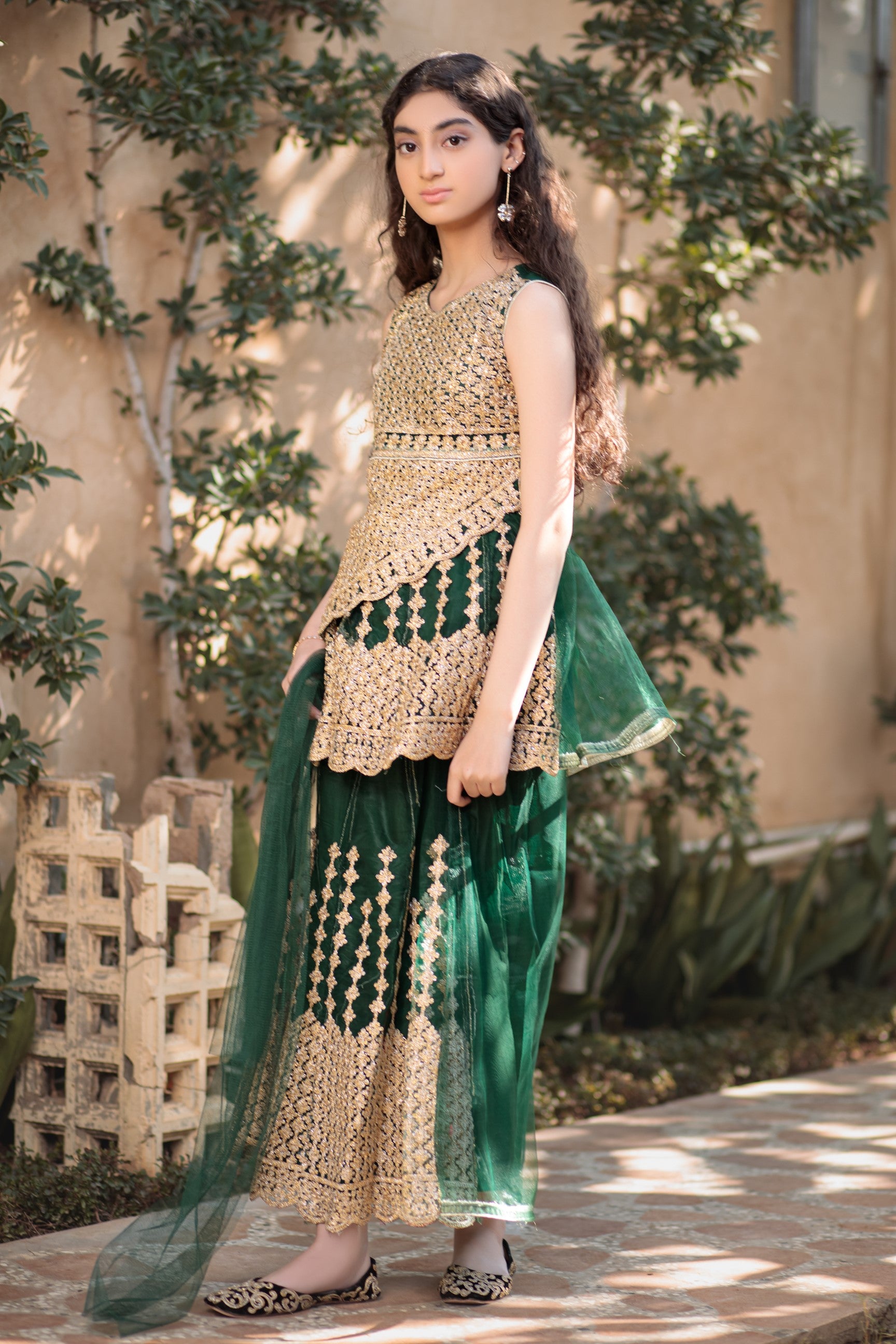 Racing Green Lehnga- Areeba's Couture