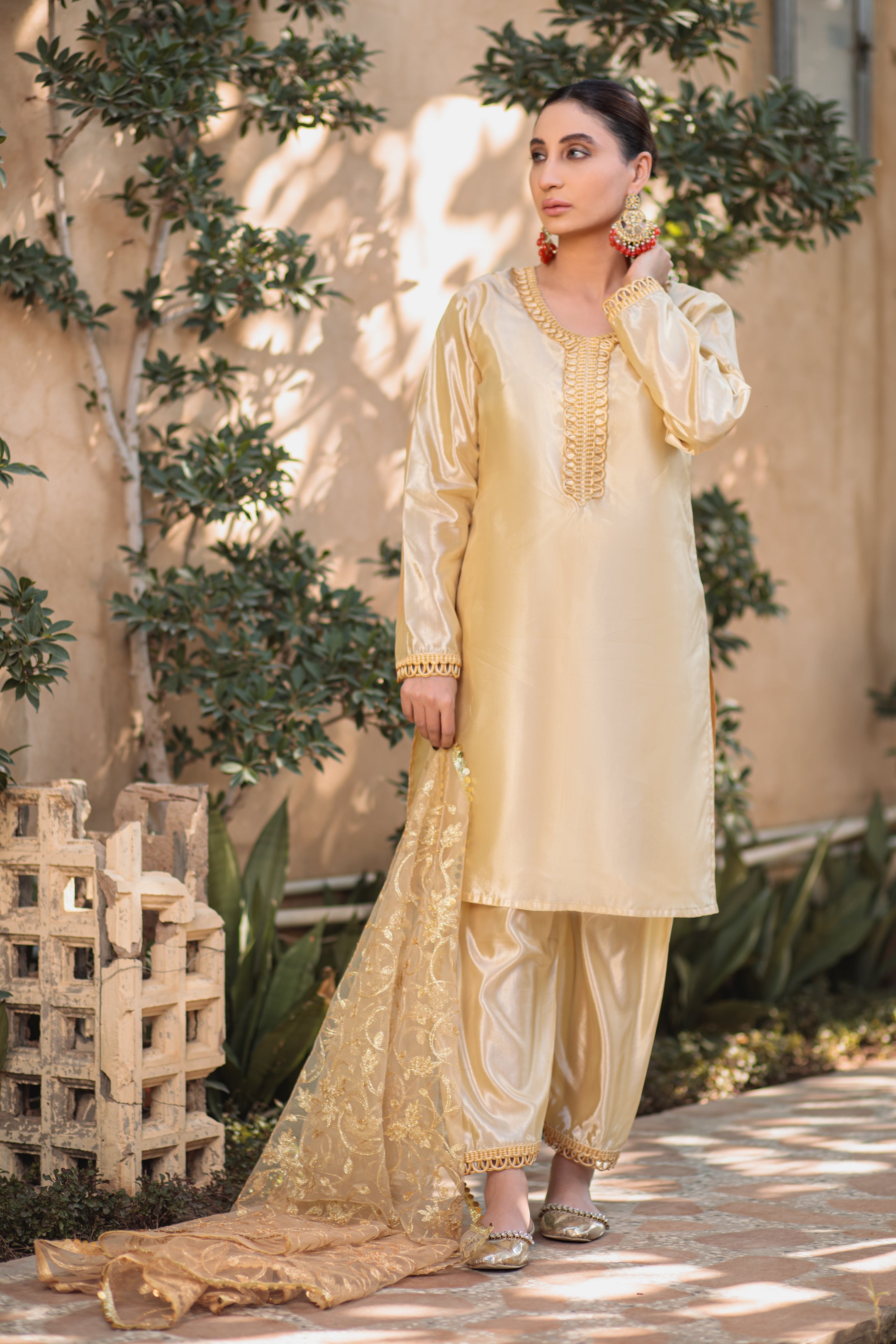 Soft Amber plain suit- Areeba's Couture