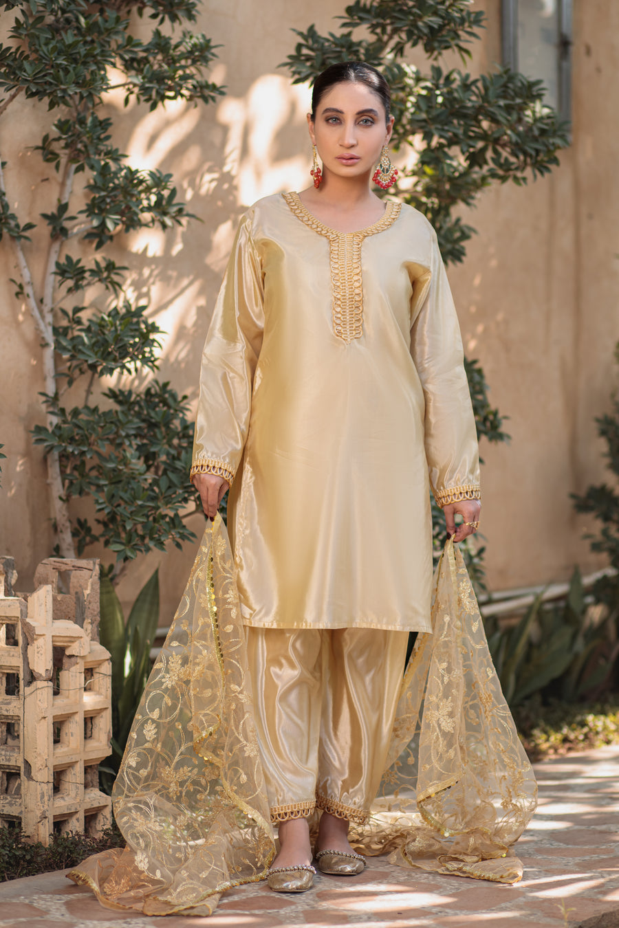 Soft Amber plain suit- Areeba's Couture