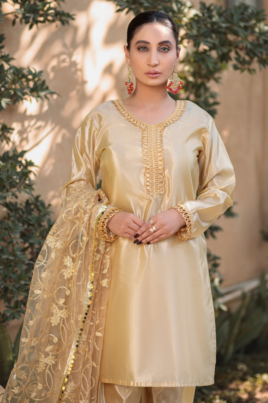 Soft Amber plain suit- Areeba's Couture