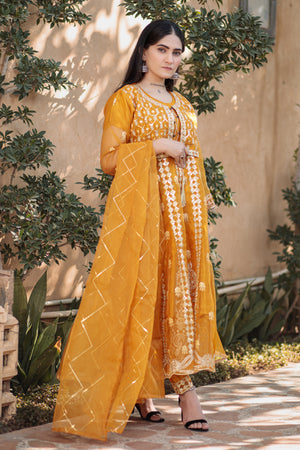 Mustard waist coat maxi frock- Areeba's Couture