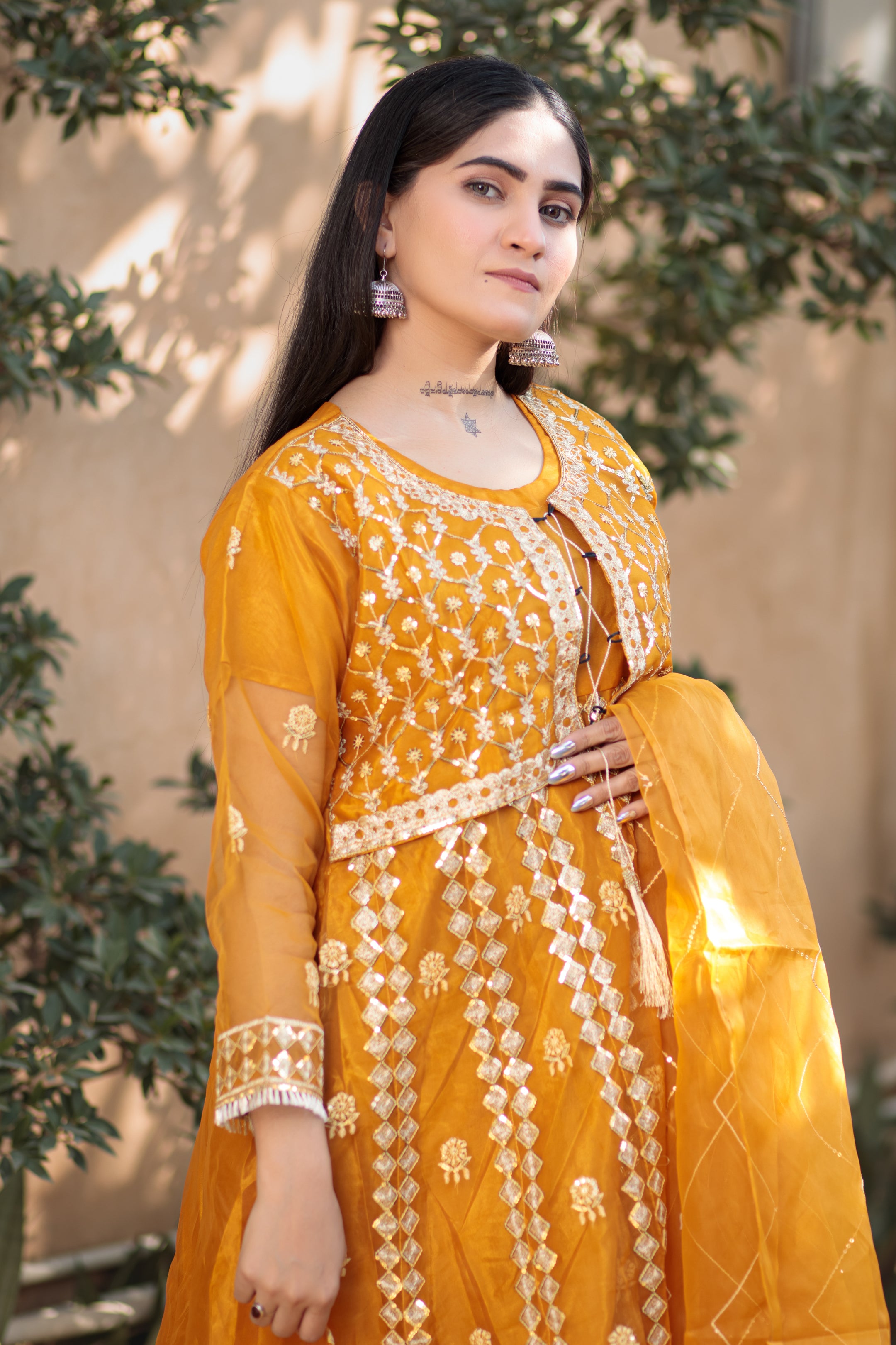 Mustard waist coat maxi frock- Areeba's Couture