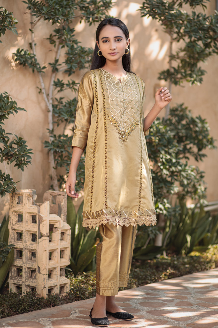 French Beige Frock- Areeba's Couture