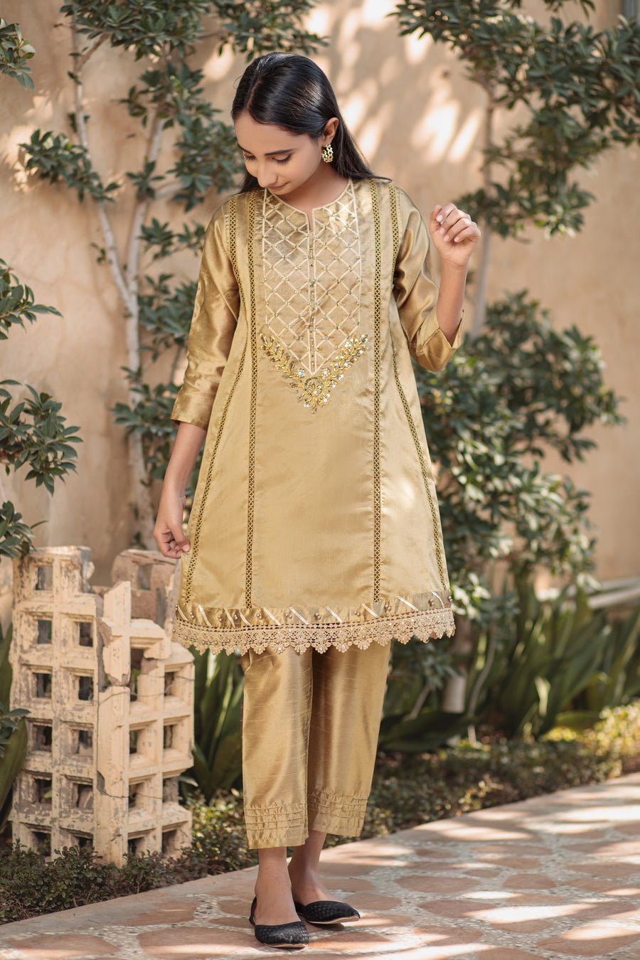 French Beige Frock- Areeba's Couture