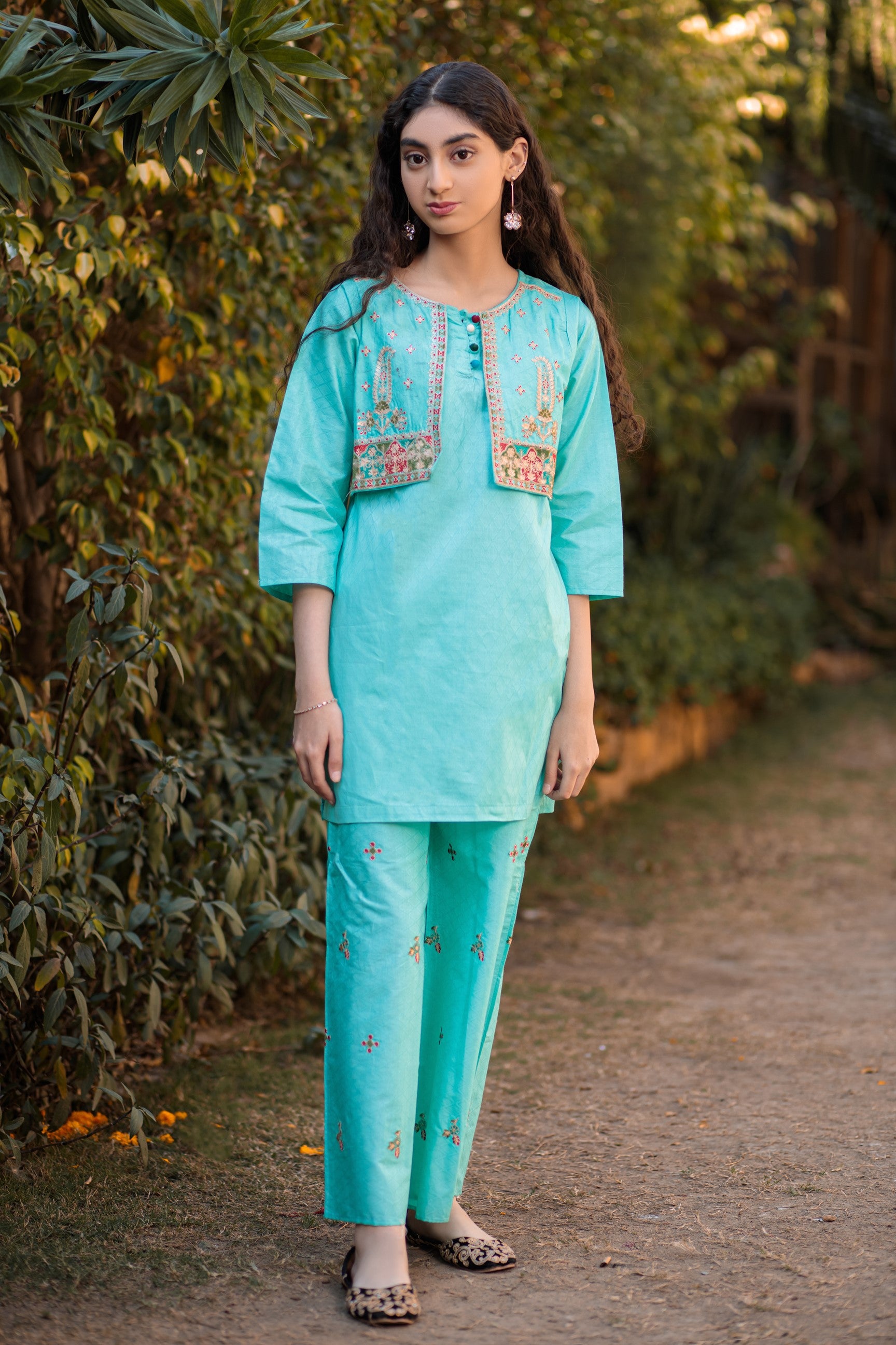 Tiffany Blue Koti suit- Areeba's Couture