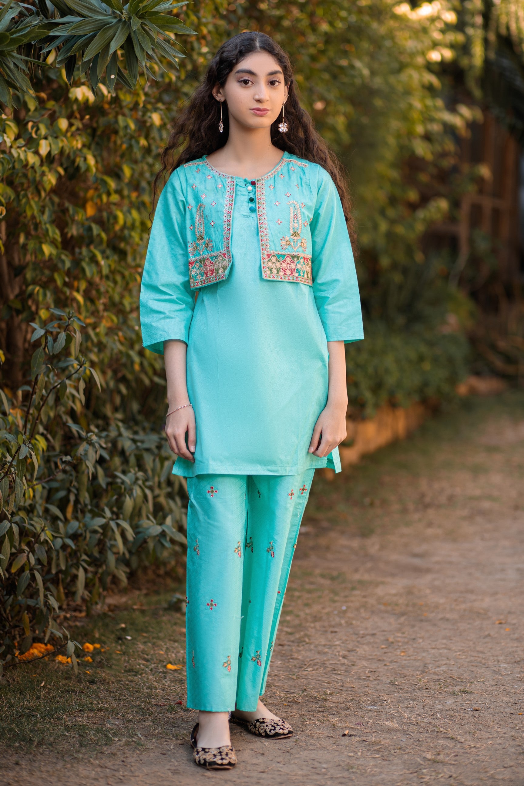 Tiffany Blue Koti suit- Areeba's Couture