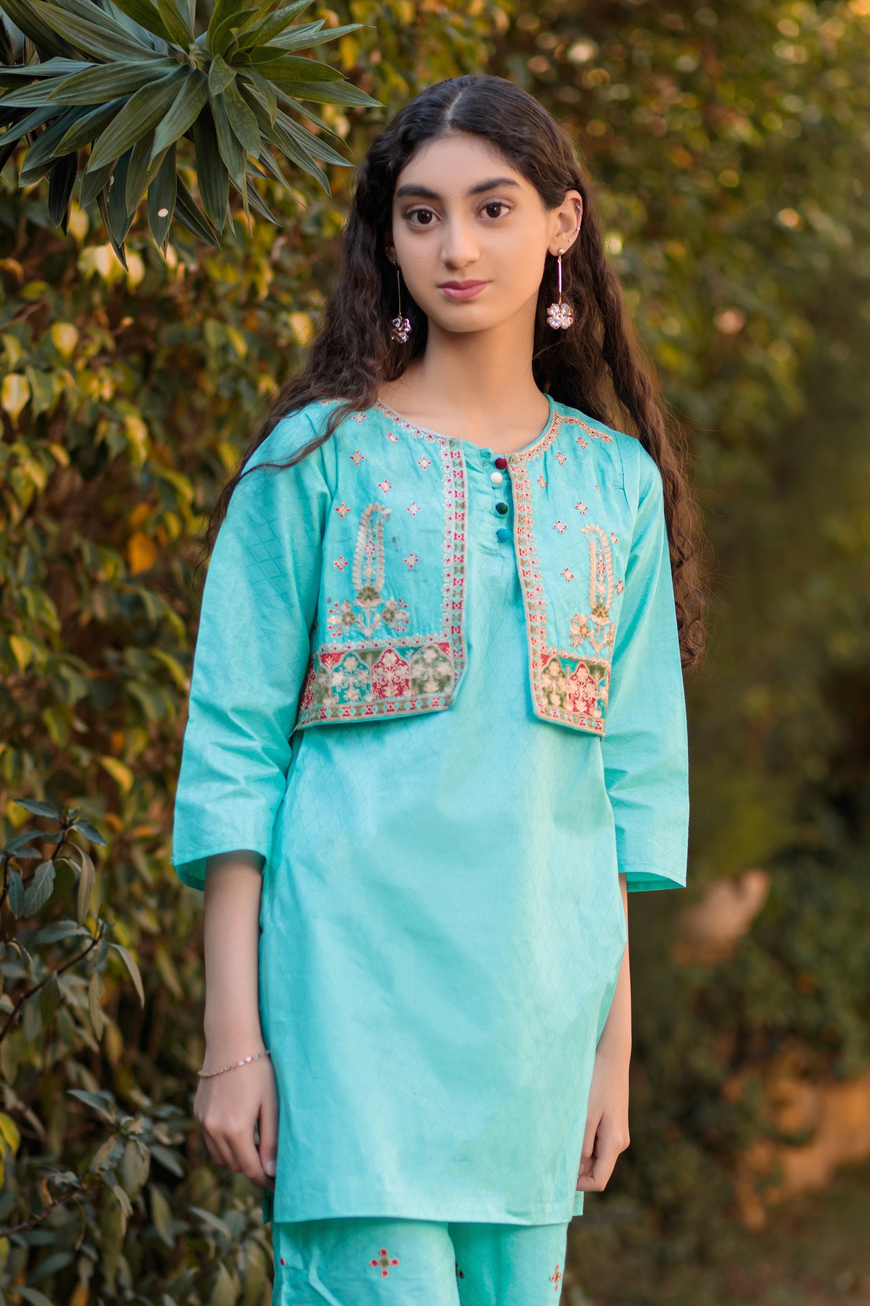 Tiffany Blue Koti suit- Areeba's Couture