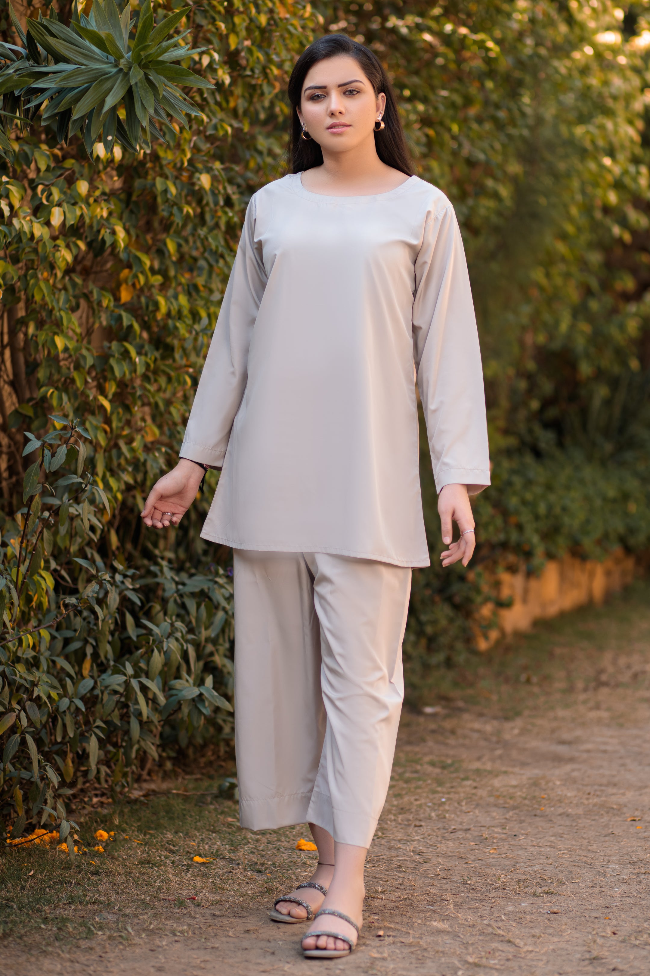 Gainsboro hemmed shirt set- Areeba's Couture