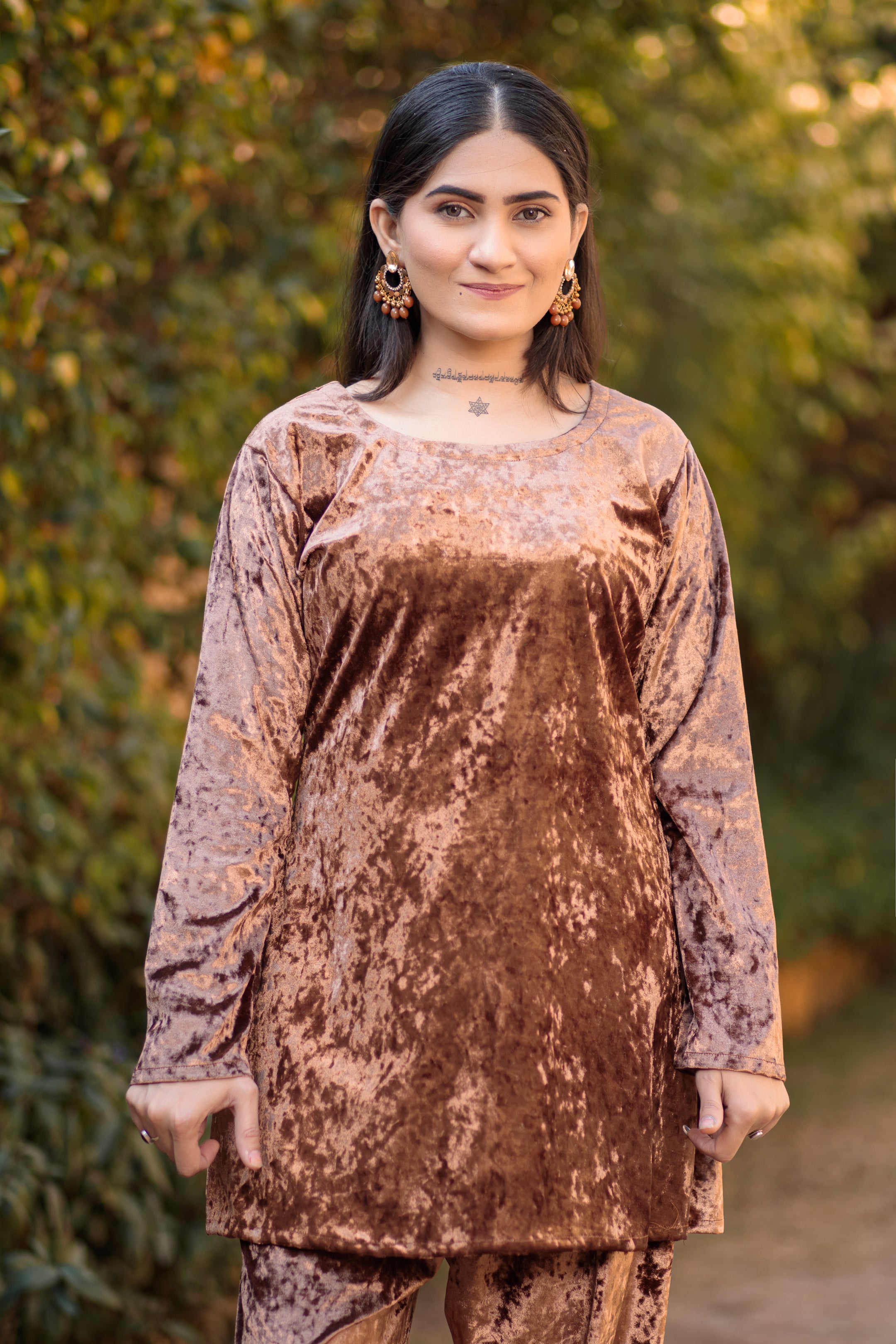 Antique Brass Velvet Co ord set- Areeba's Couture