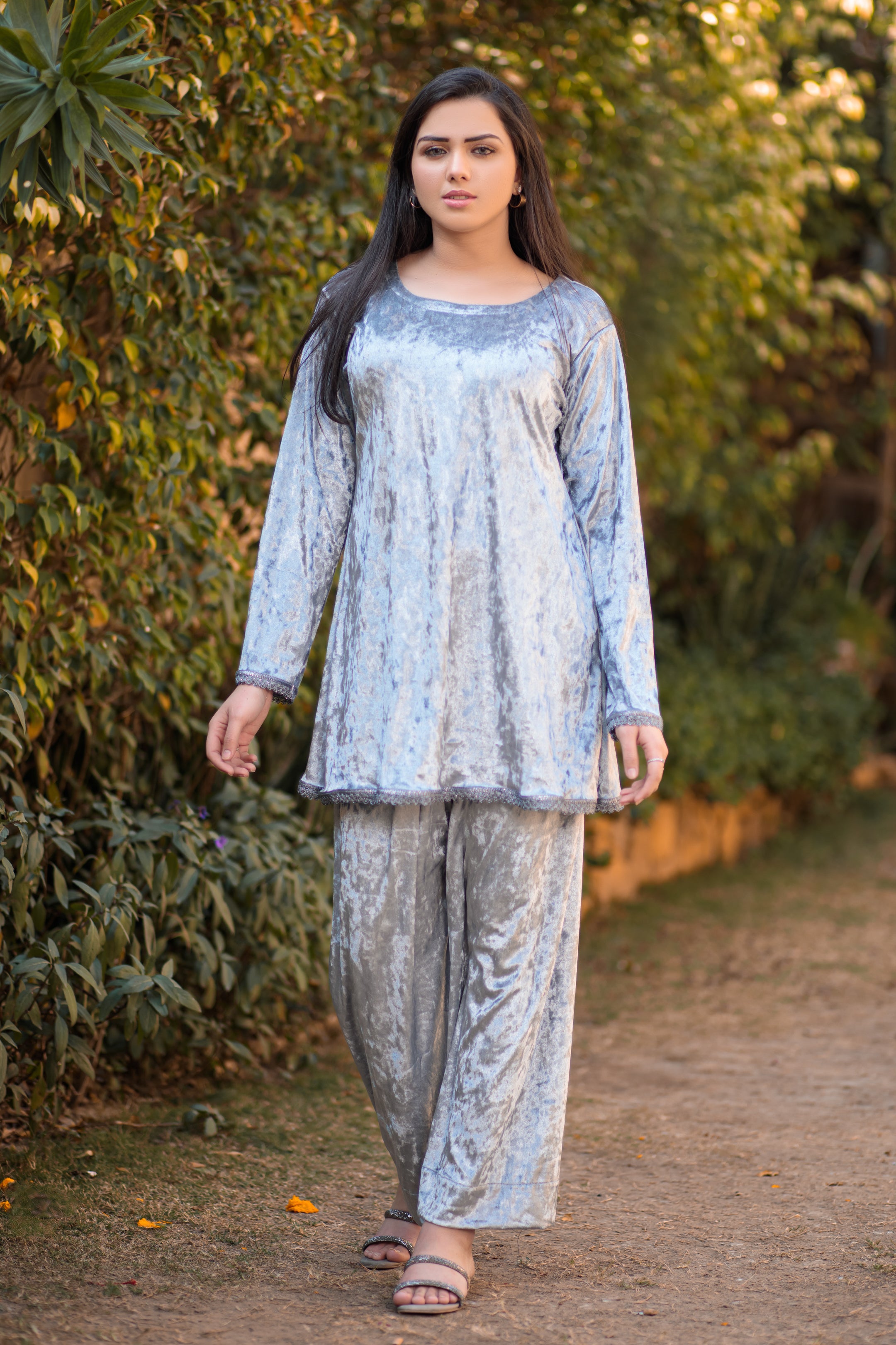 Platinum Velvet Co ord set- Areeba's Couture