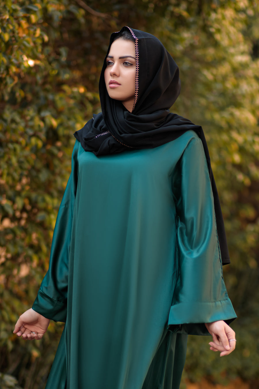 Dark Aqua Afifa Abaya- Areeba's Couture