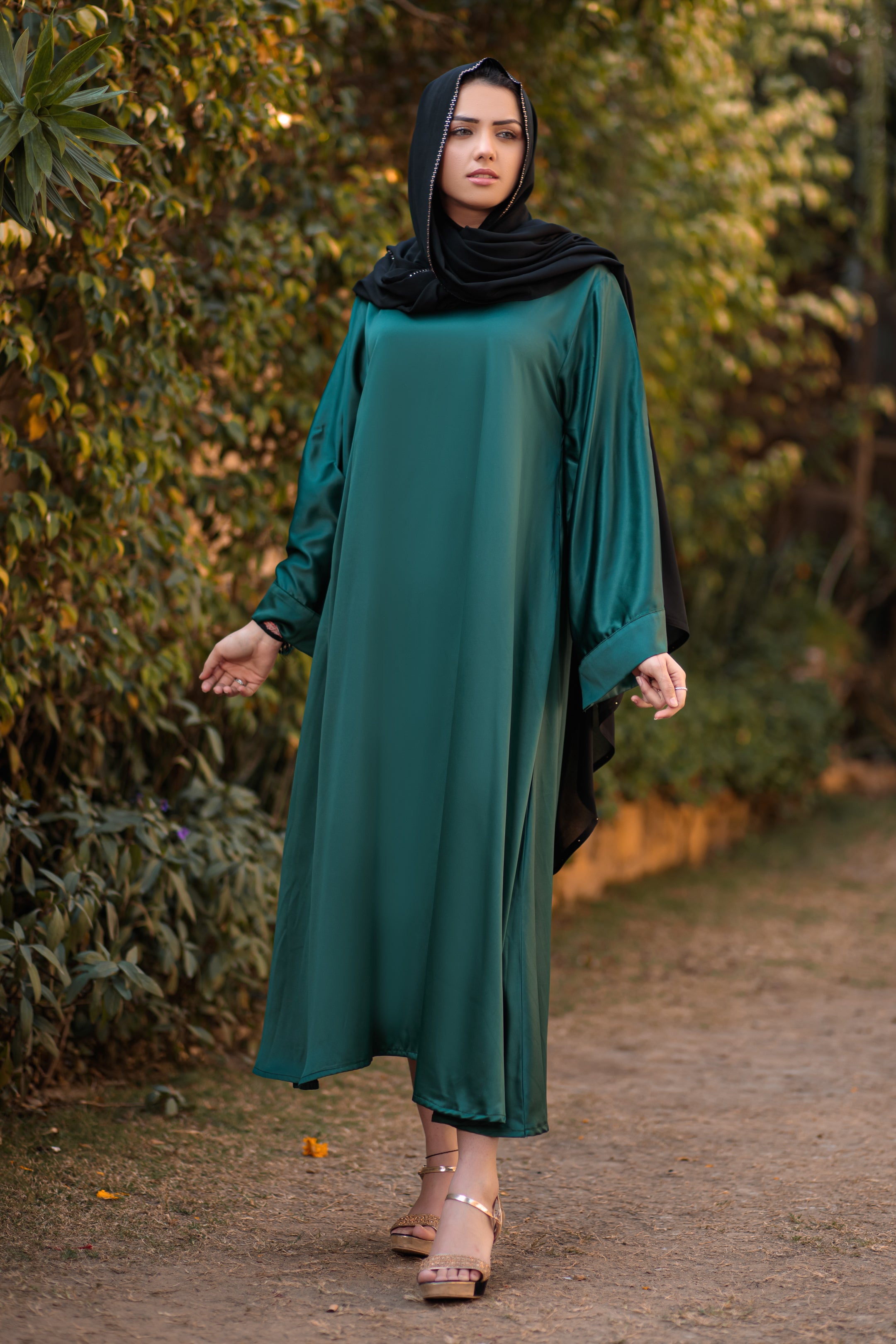 Dark Aqua Afifa Abaya- Areeba's Couture