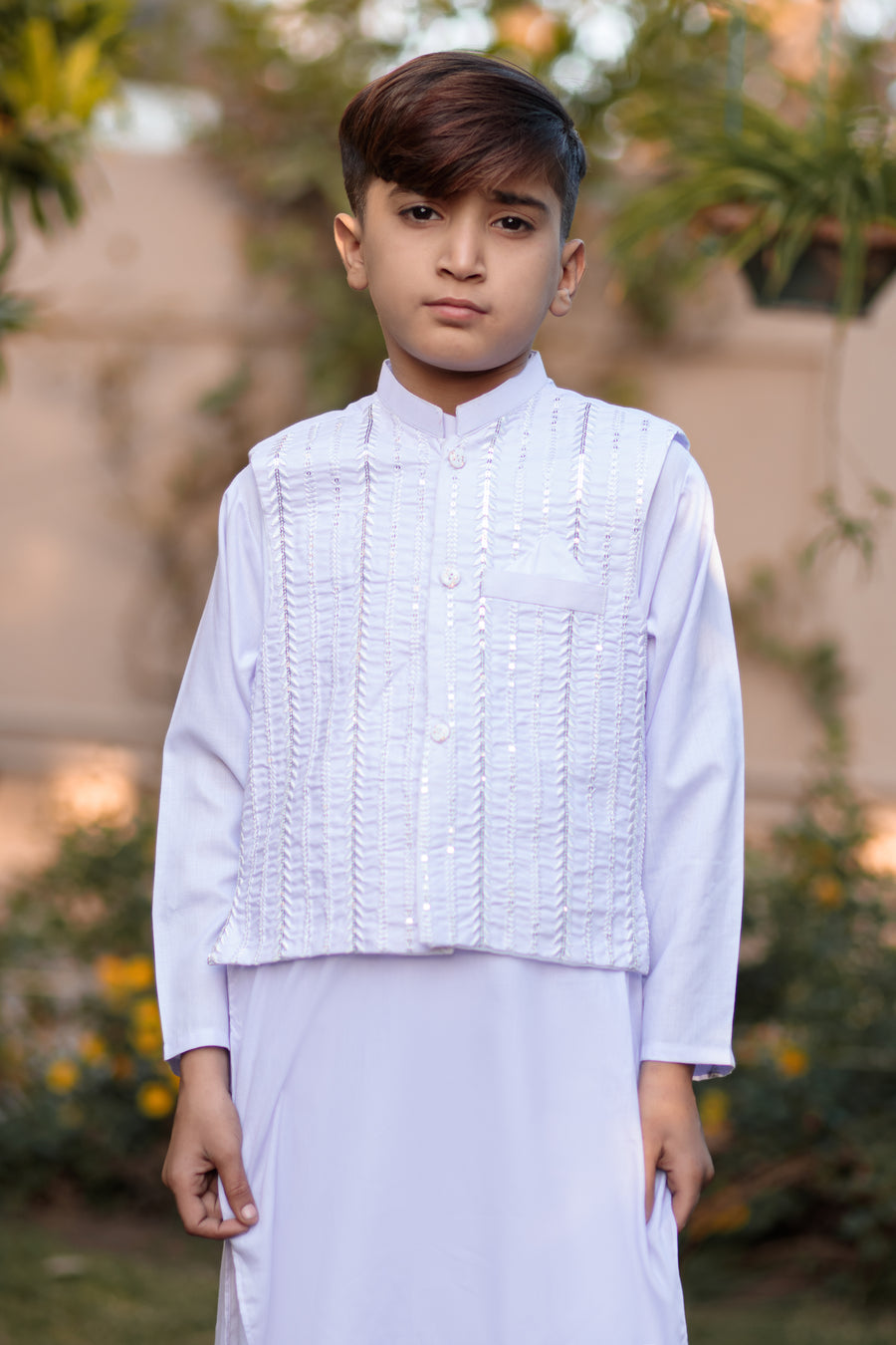 Ghost white Boys Waistcoat suits- Areeba's Couture