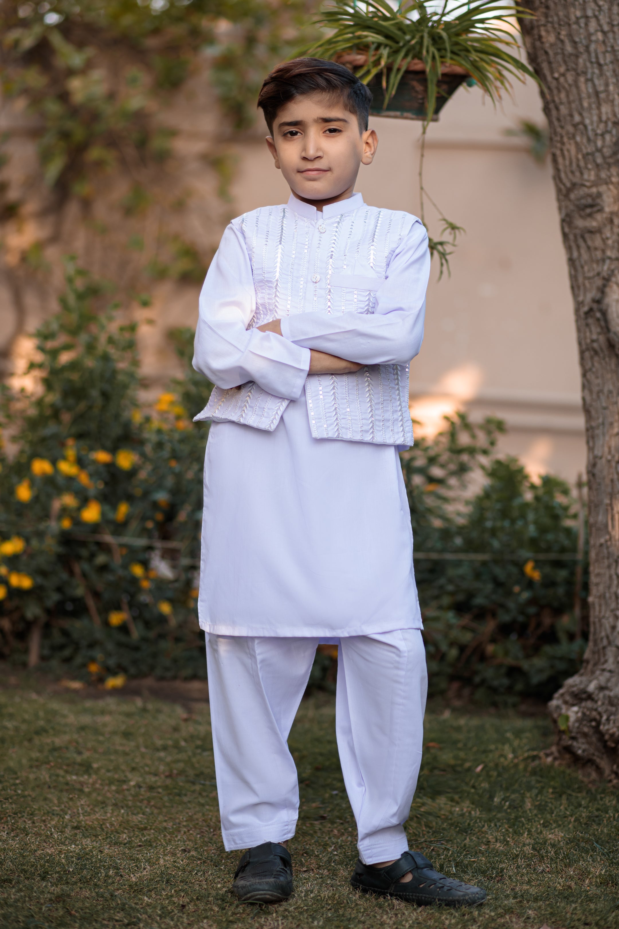 Ghost white Boys Waistcoat suits- Areeba's Couture