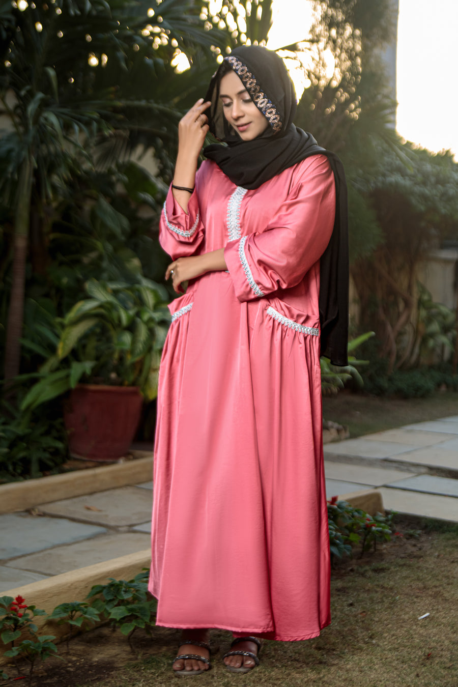Rose Pink Siham Abaya- Areeba's Couture