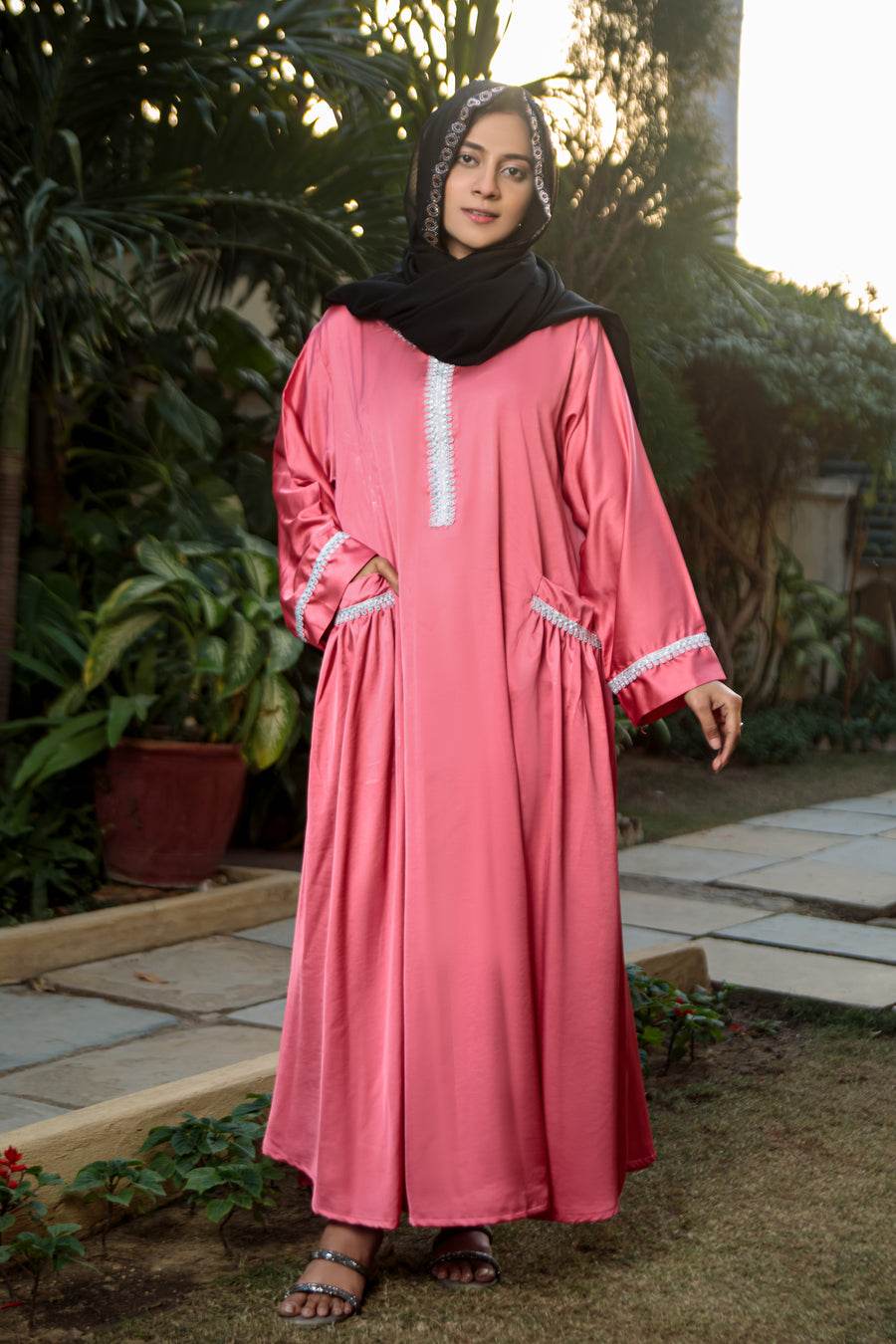 Rose Pink Siham Abaya- Areeba's Couture