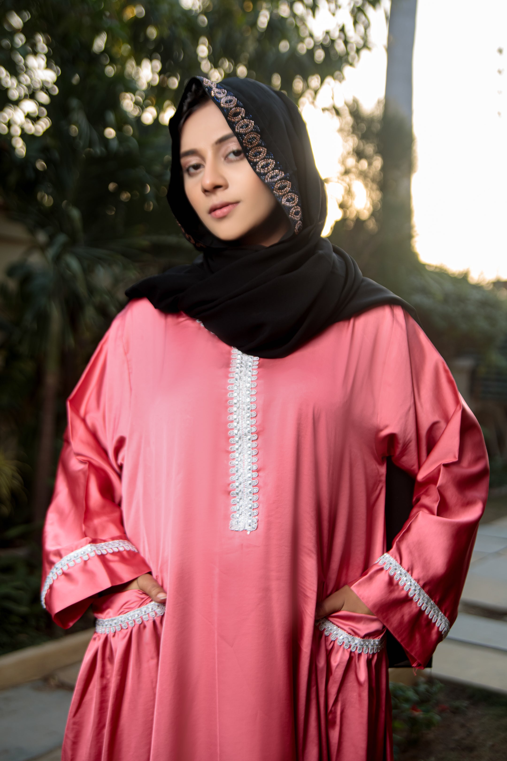 Rose Pink Siham Abaya- Areeba's Couture