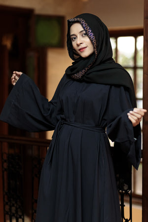 Baltic Sea Black Afifa Abaya- Areeba's Couture