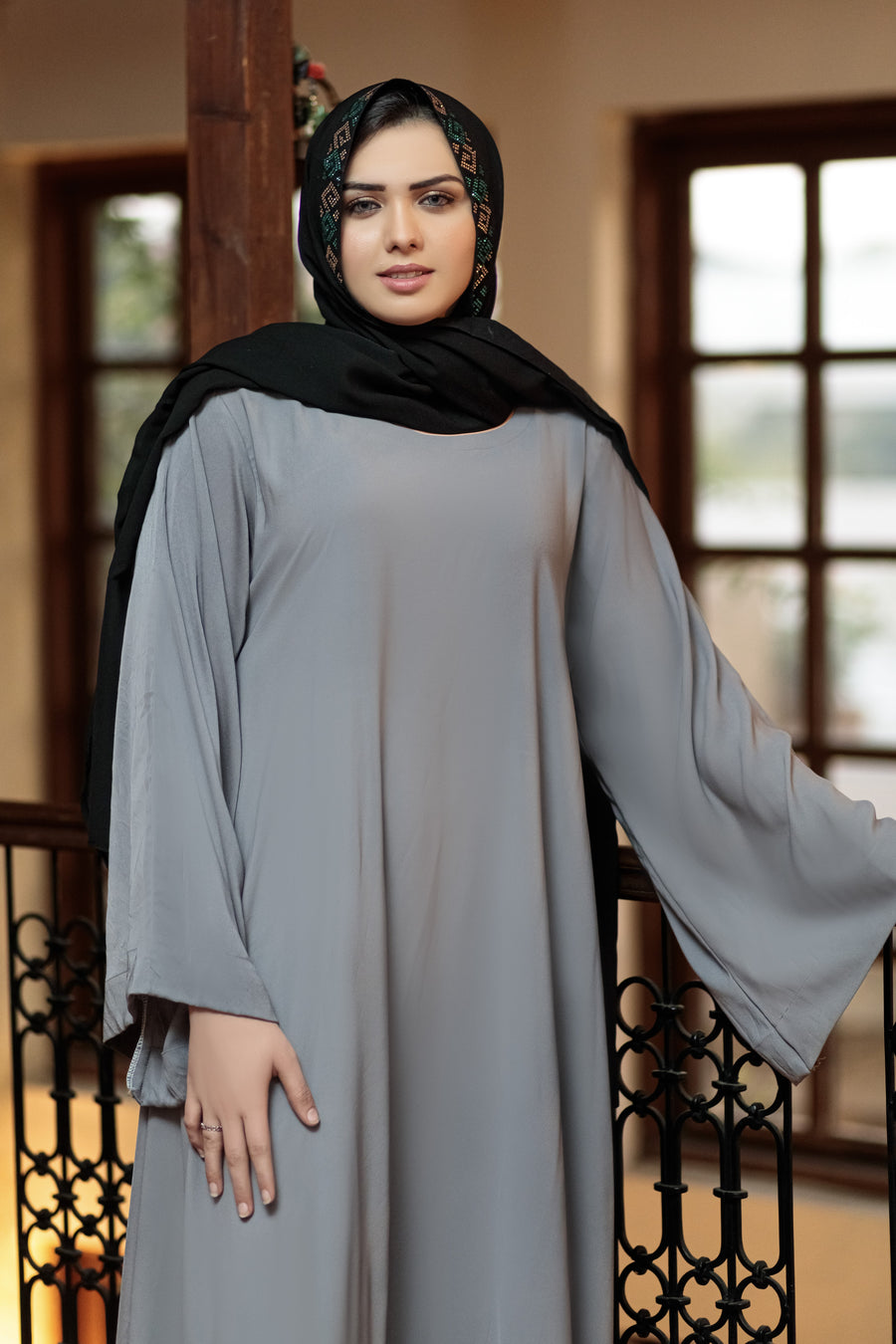 Cool Grey Afifa Abaya- Areeba's Couture