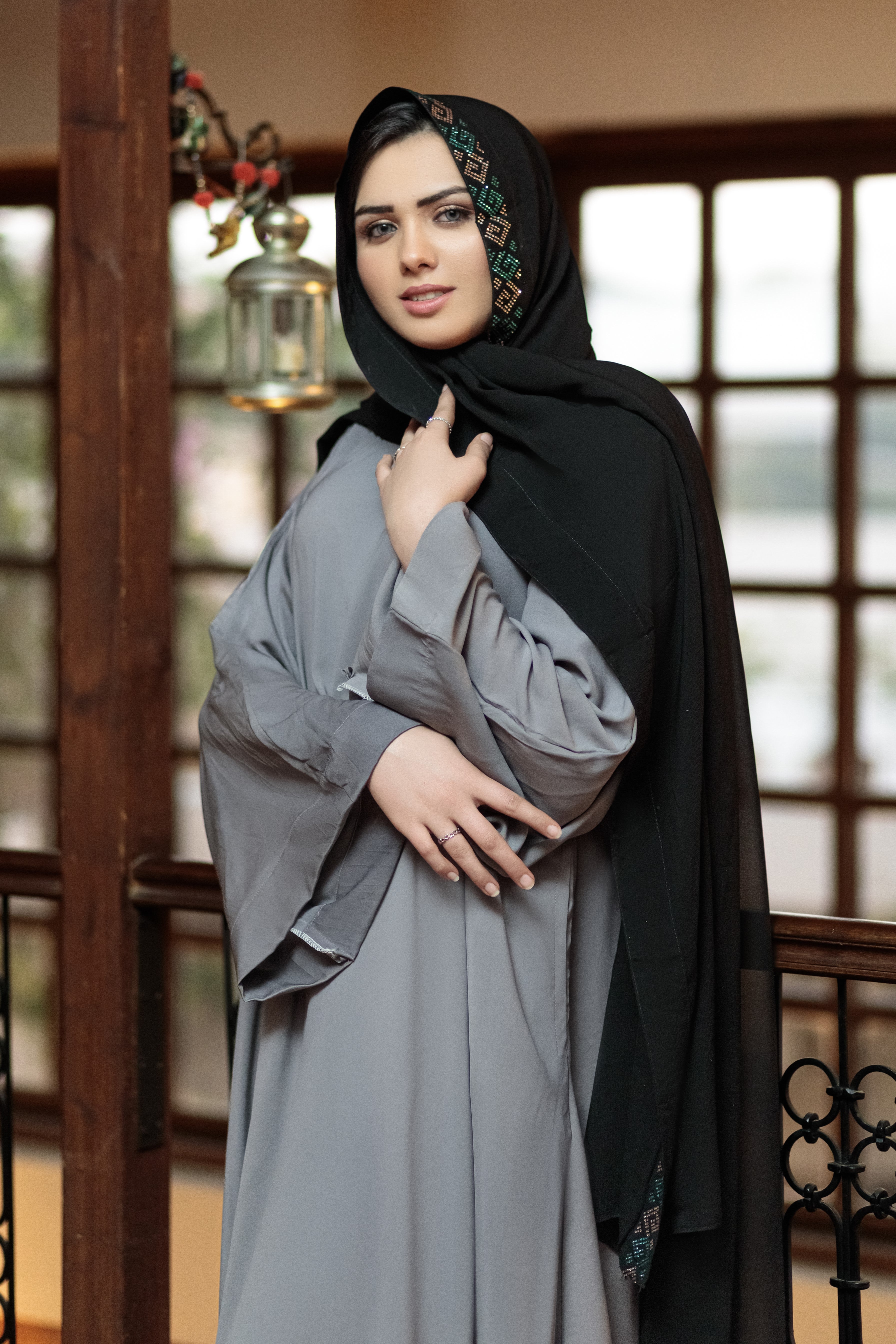 Cool Grey Afifa Abaya- Areeba's Couture