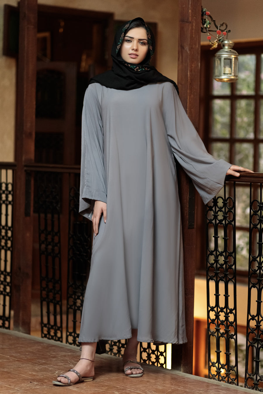 Cool Grey Afifa Abaya- Areeba's Couture