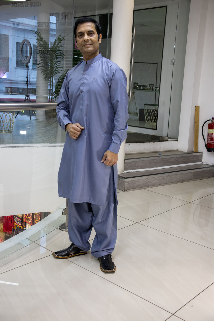 Light Blue Grey Salwar kameez Gents- Areeba's Couture