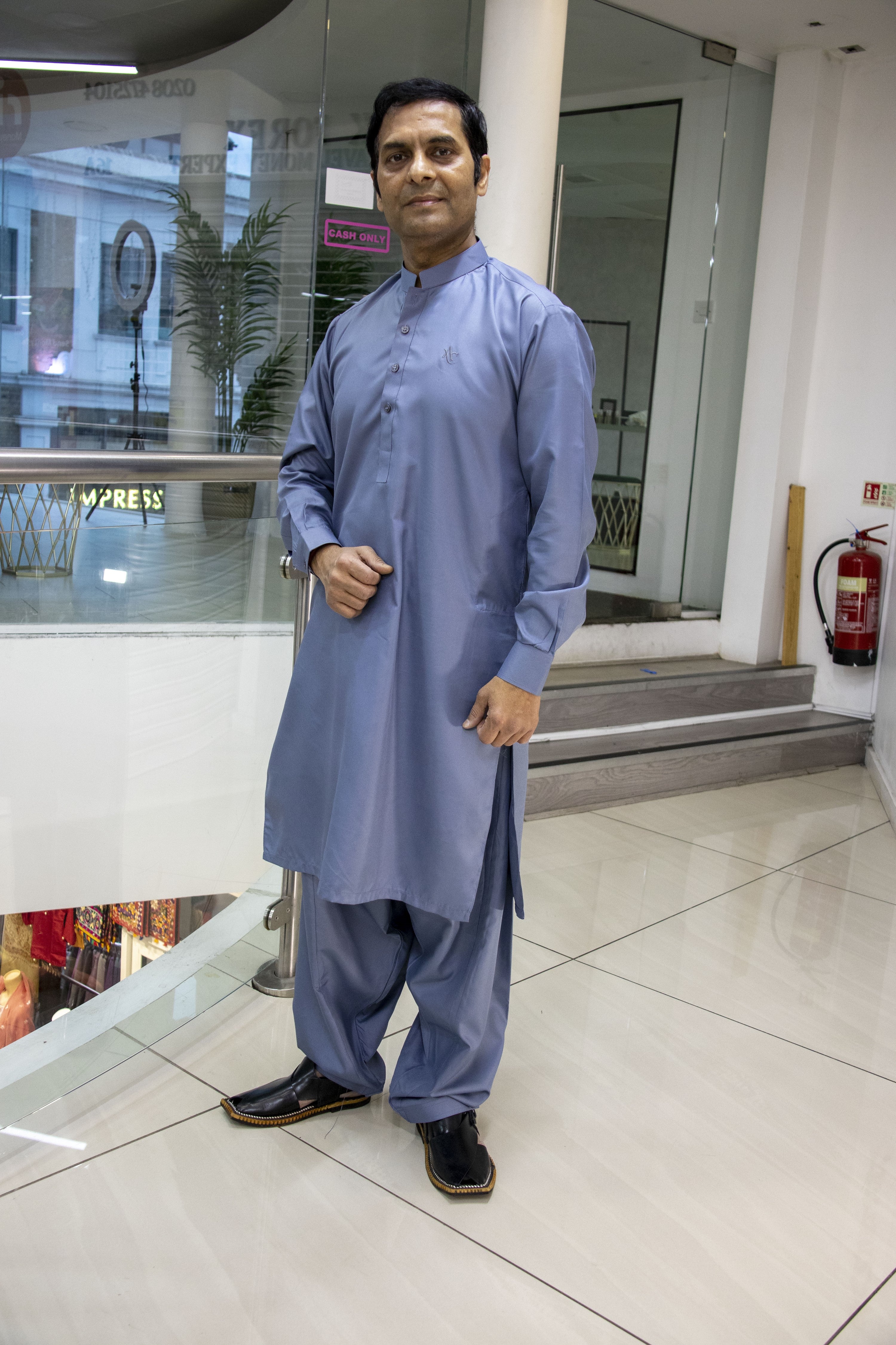 Light Blue Grey Salwar kameez Gents- Areeba's Couture