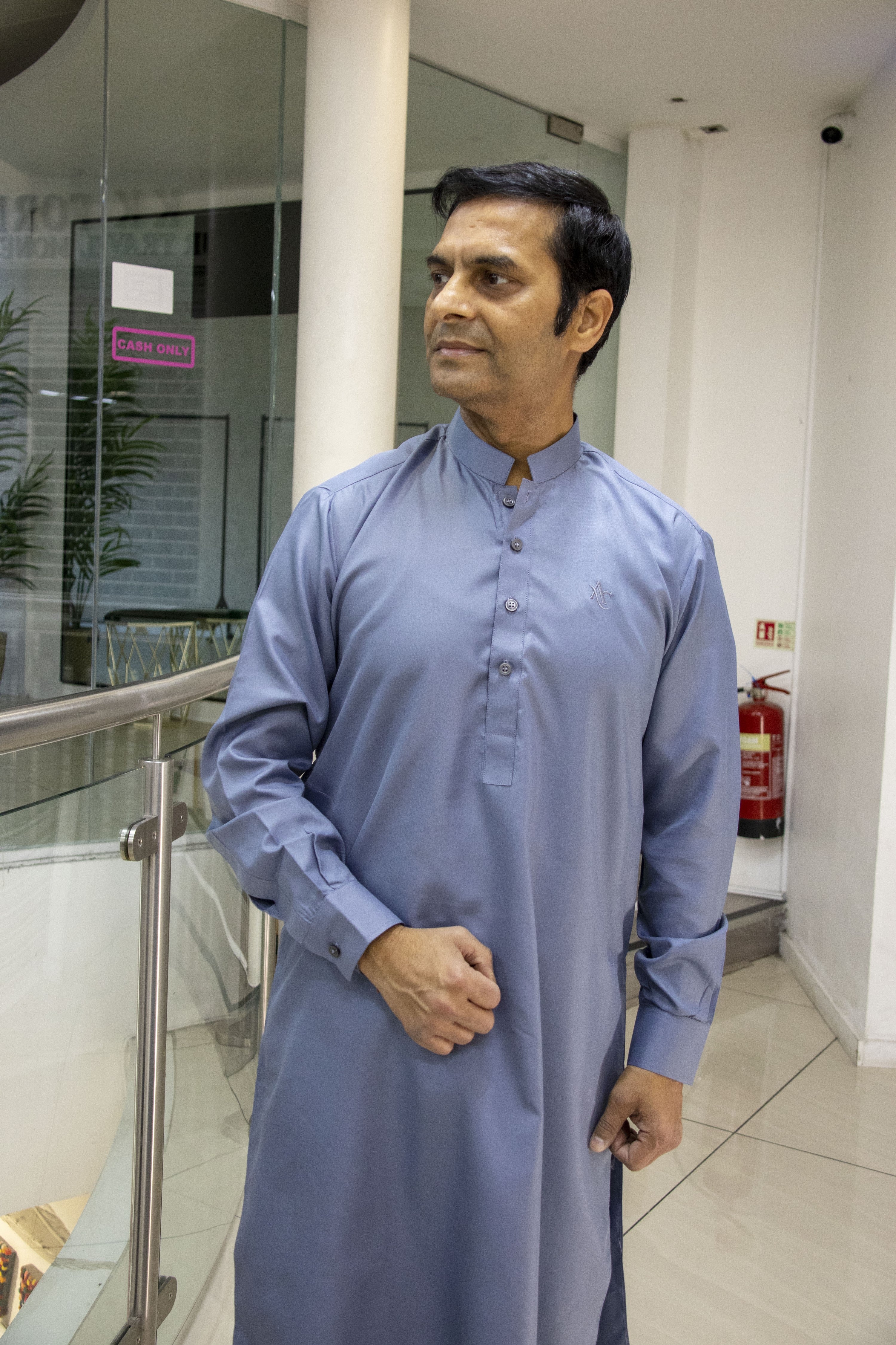 Light Blue Grey Salwar kameez Gents- Areeba's Couture